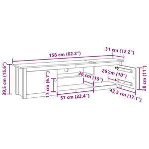 Ράφι τηλεόρασης HILL Μέλι Καφέ 158 x 40 x 39.5 εκ. Στερεό πεύκο - Pakobazaar