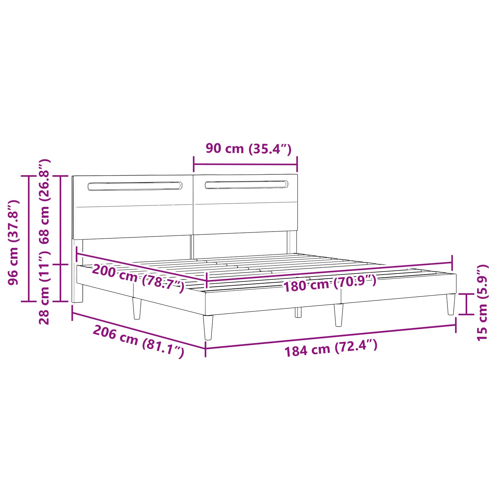 Σκελετός Κρεβατιού Μαύρο 180 x 200 cm Τεχνητό Δέρμα - Pakobazaar