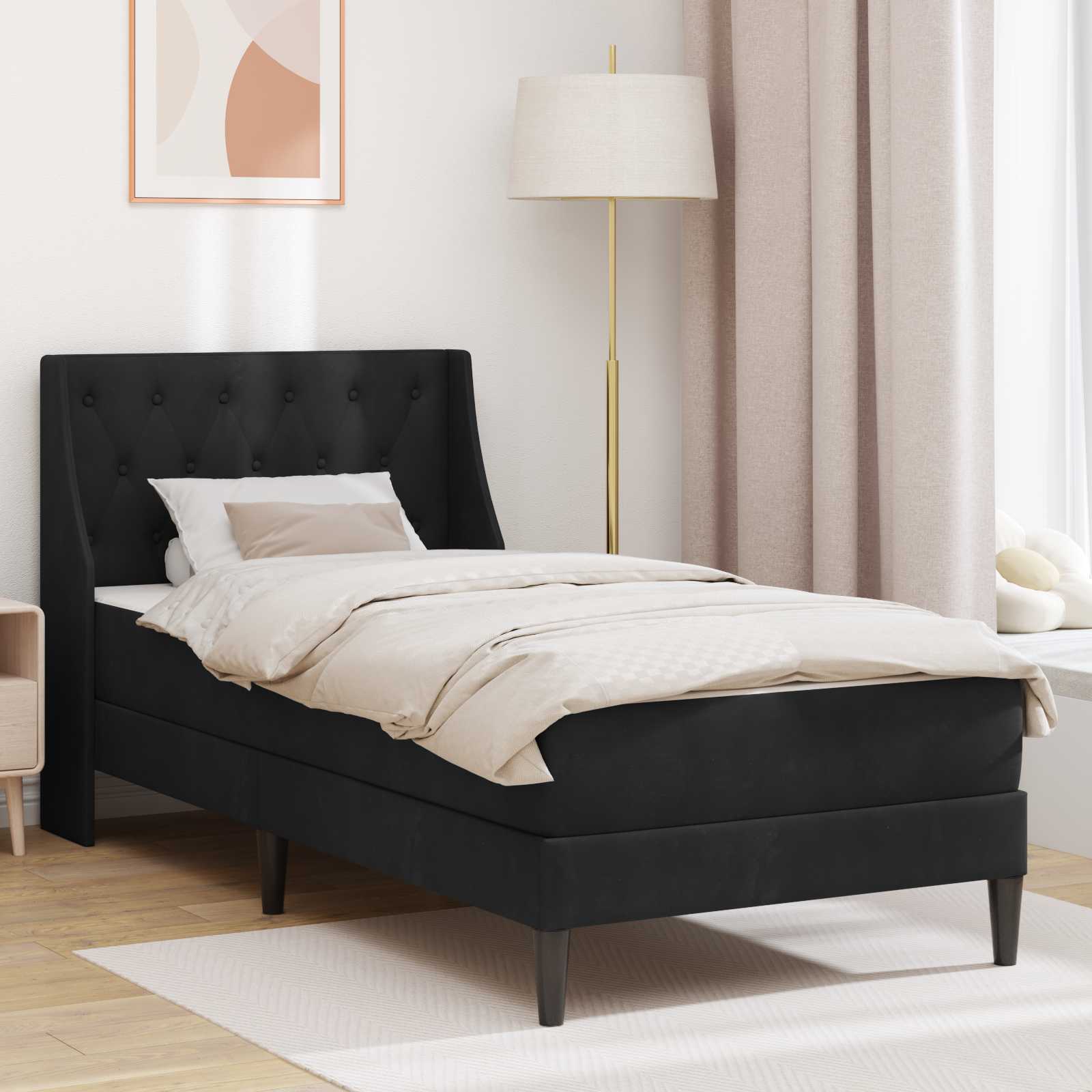 Σκελετός κρεβατιού με στρώμα Μαύρο 90 x 190 cm Βελούδο - Pakobazaar