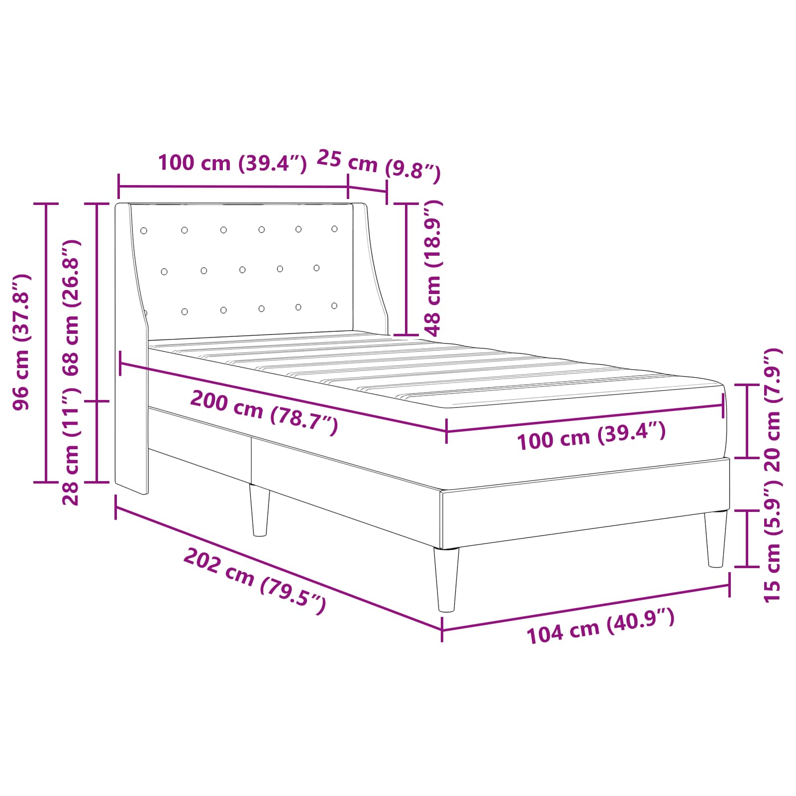 Σκελετός κρεβατιού με στρώμα Επιτοίχιο 2 pcs Μαύρο Βελούδο - Pakobazaar