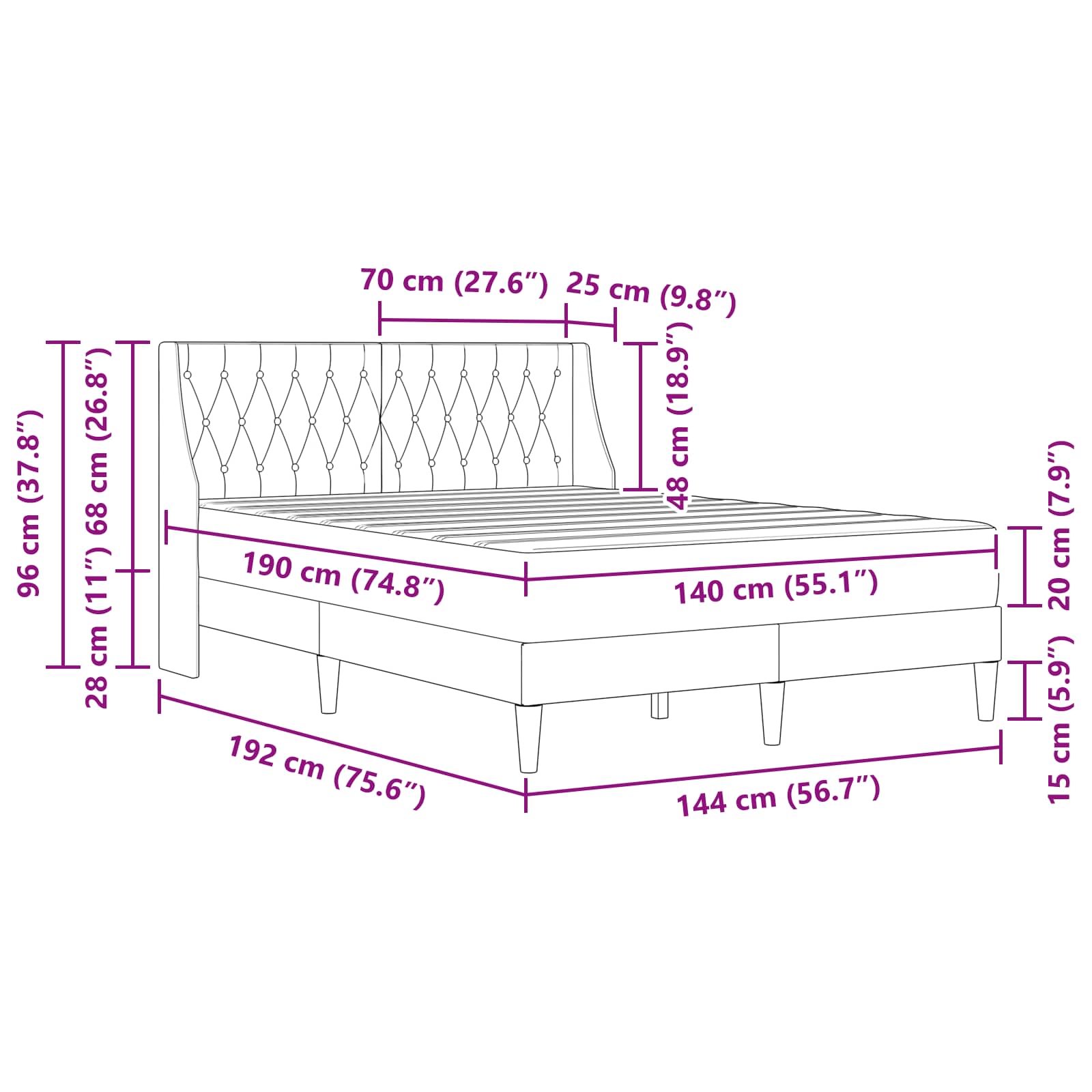 Σκελετός κρεβατιού με στρώμα Μπλε 140 x 190 cm Βελούδο - Pakobazaar