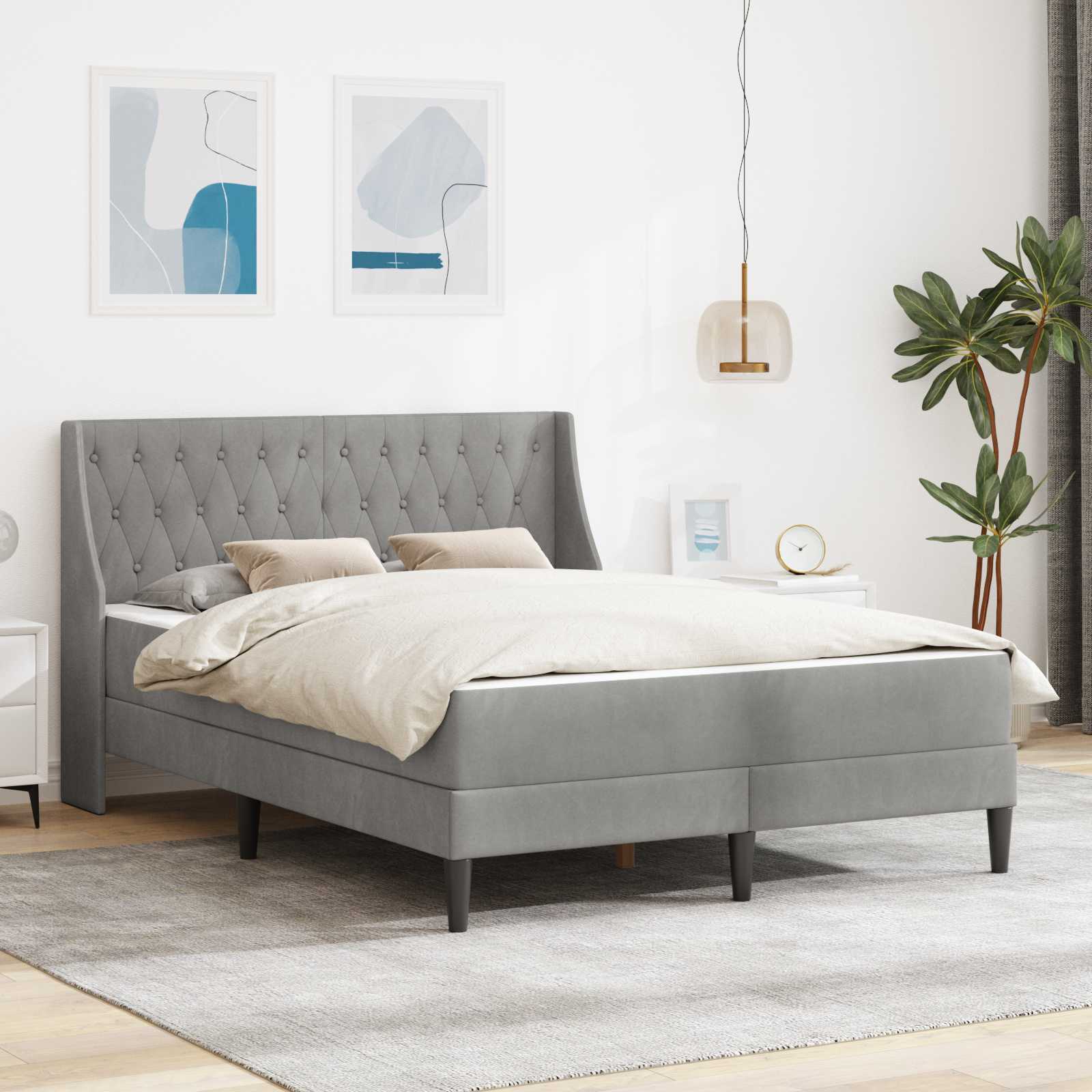 Σκελετός κρεβατιού με στρώμα 2 pcs Ανοιχτό γκρι Βελούδο - Pakobazaar