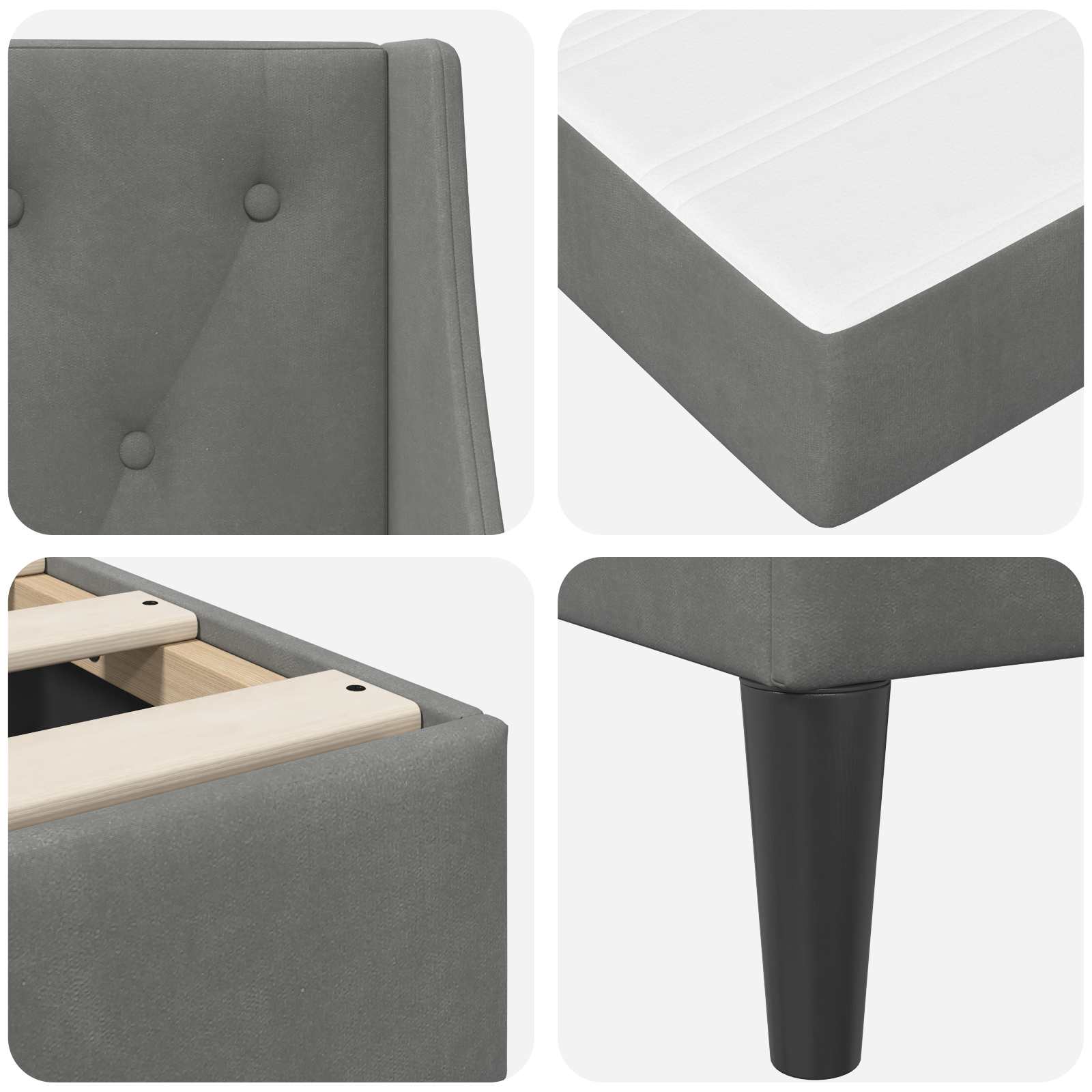 Σκελετός κρεβατιού με στρώμα 2 pcs Σκούρο Γκρι Βελούδο - Pakobazaar