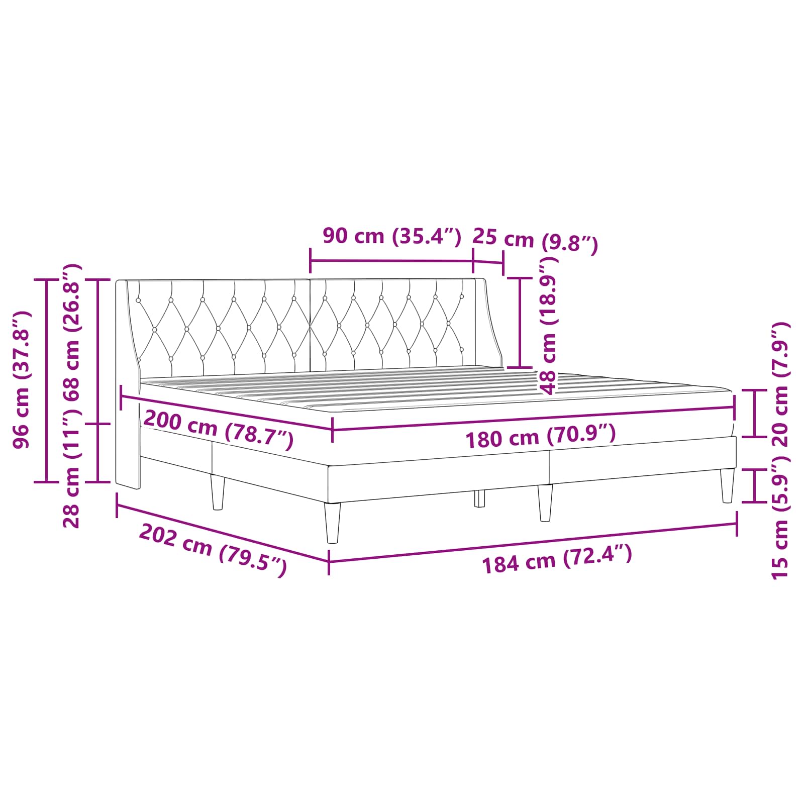 Σκελετός κρεβατιού με στρώμα Επιτοίχιο 2 pcs Ροζ Βελούδο - Pakobazaar
