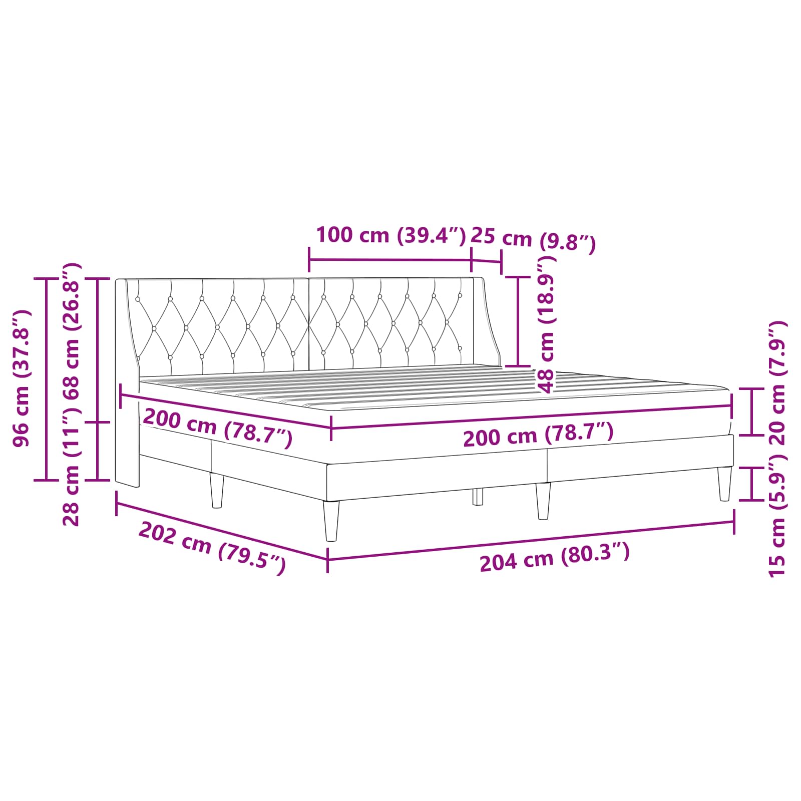 Σκελετός κρεβατιού με στρώμα 2 pcs Σκούρο Γκρι Βελούδο - Pakobazaar