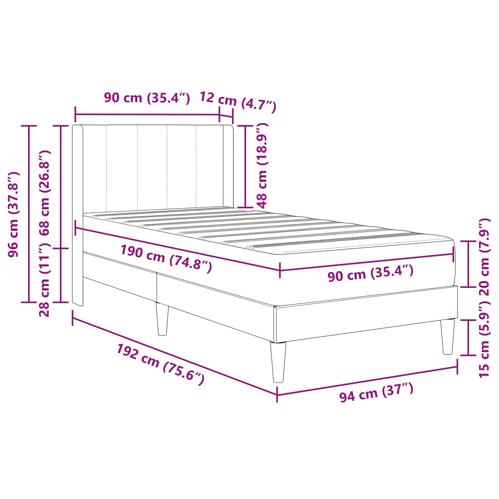 Σκελετός Κρεβατιού Σκούρο Γκρι 90 x 190 cm Βελούδο - Pakobazaar