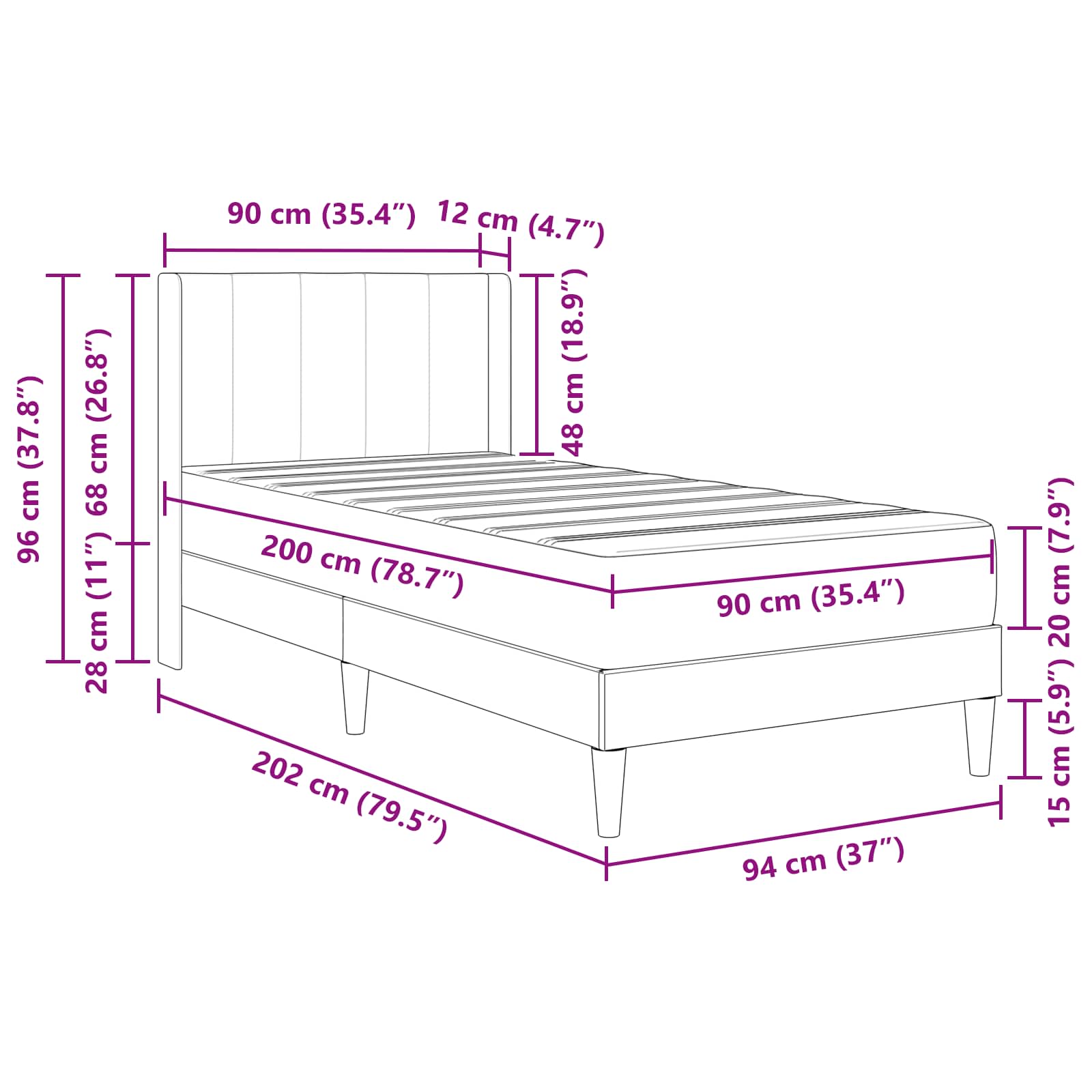 Σκελετός Κρεβατιού Μαύρο 90 x 200 cm Βελούδο - Pakobazaar