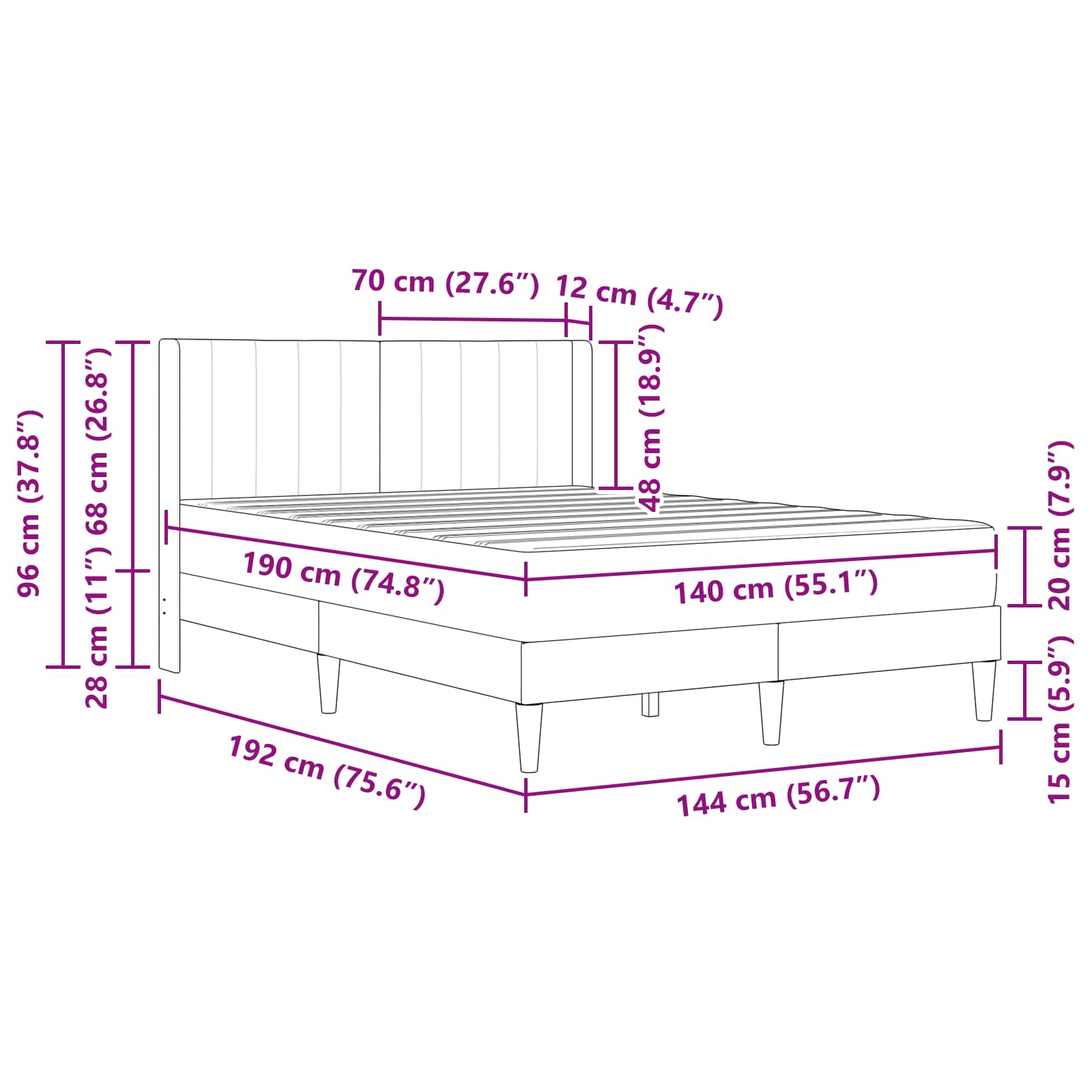 Σκελετός Κρεβατιού Μαύρο 140 x 190 cm Βελούδο - Pakobazaar