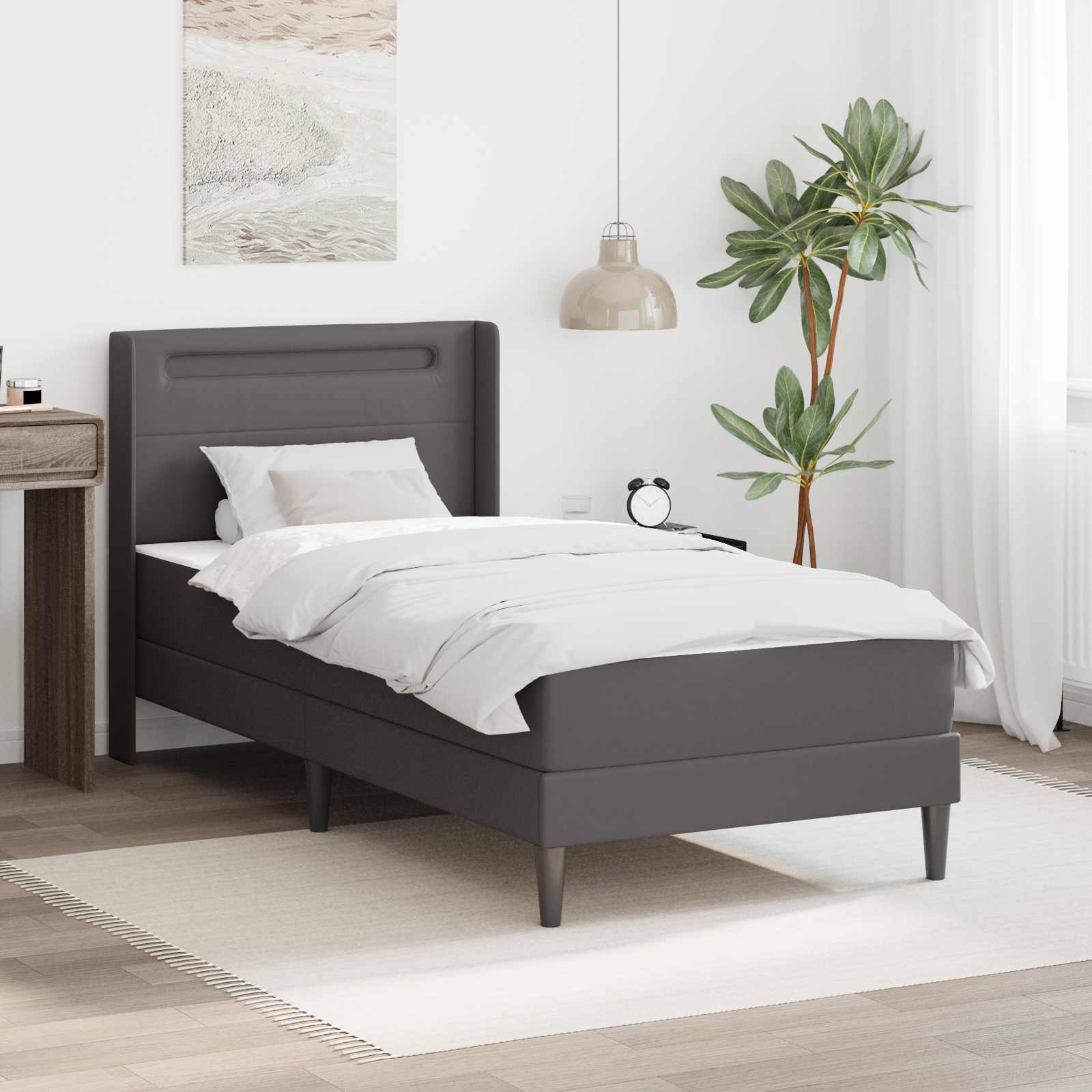 Σκελετός κρεβατιού με στρώμα Γκρι 90 x 190 cm Τεχνητό Δέρμα - Pakobazaar