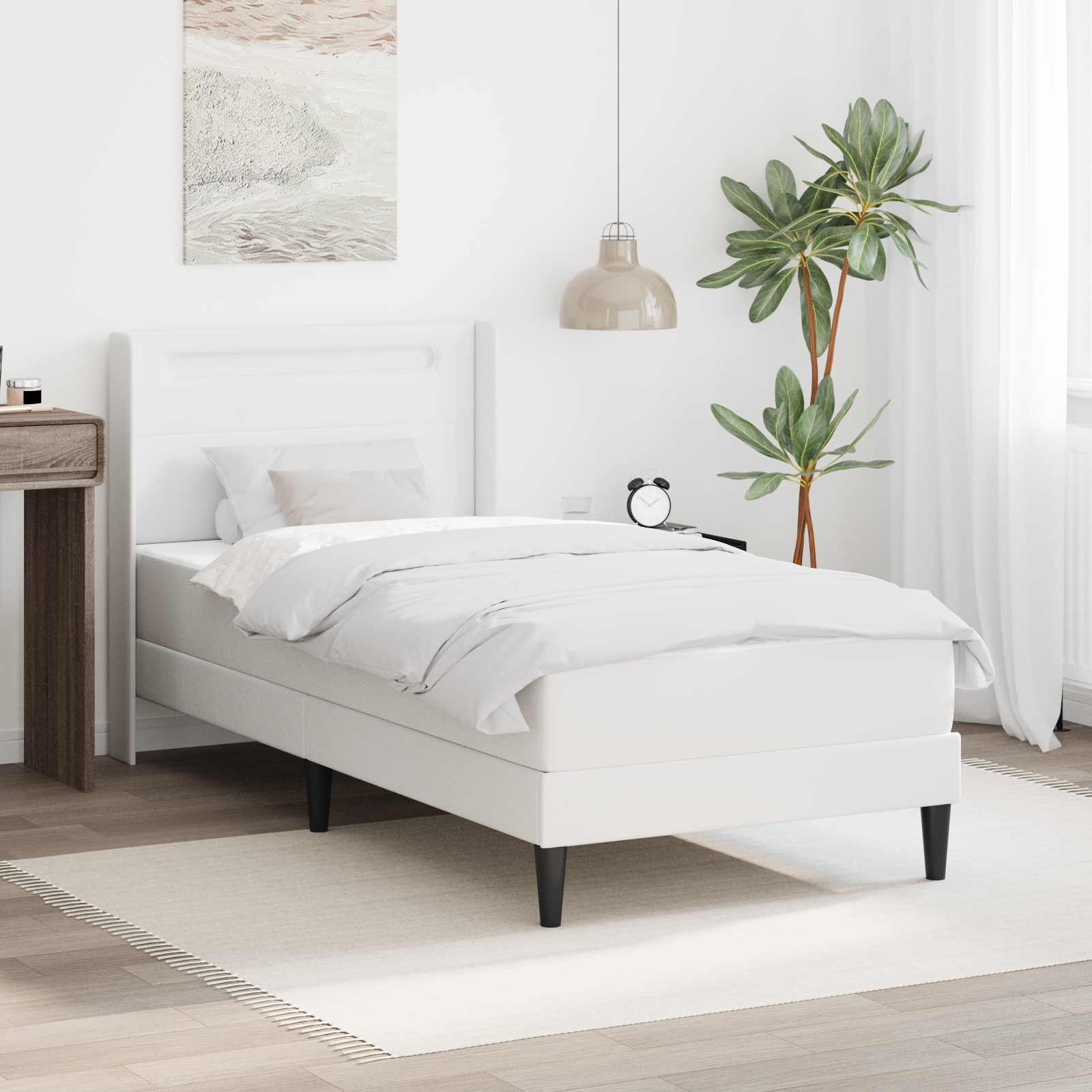 Σκελετός κρεβατιού με στρώμα Λευκό 90 x 190 cm Τεχνητό Δέρμα - Pakobazaar