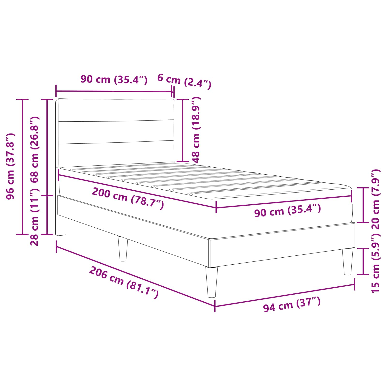 Σκελετός Κρεβατιού Μπλε 90 x 200 cm Πολυεστέρας - Pakobazaar