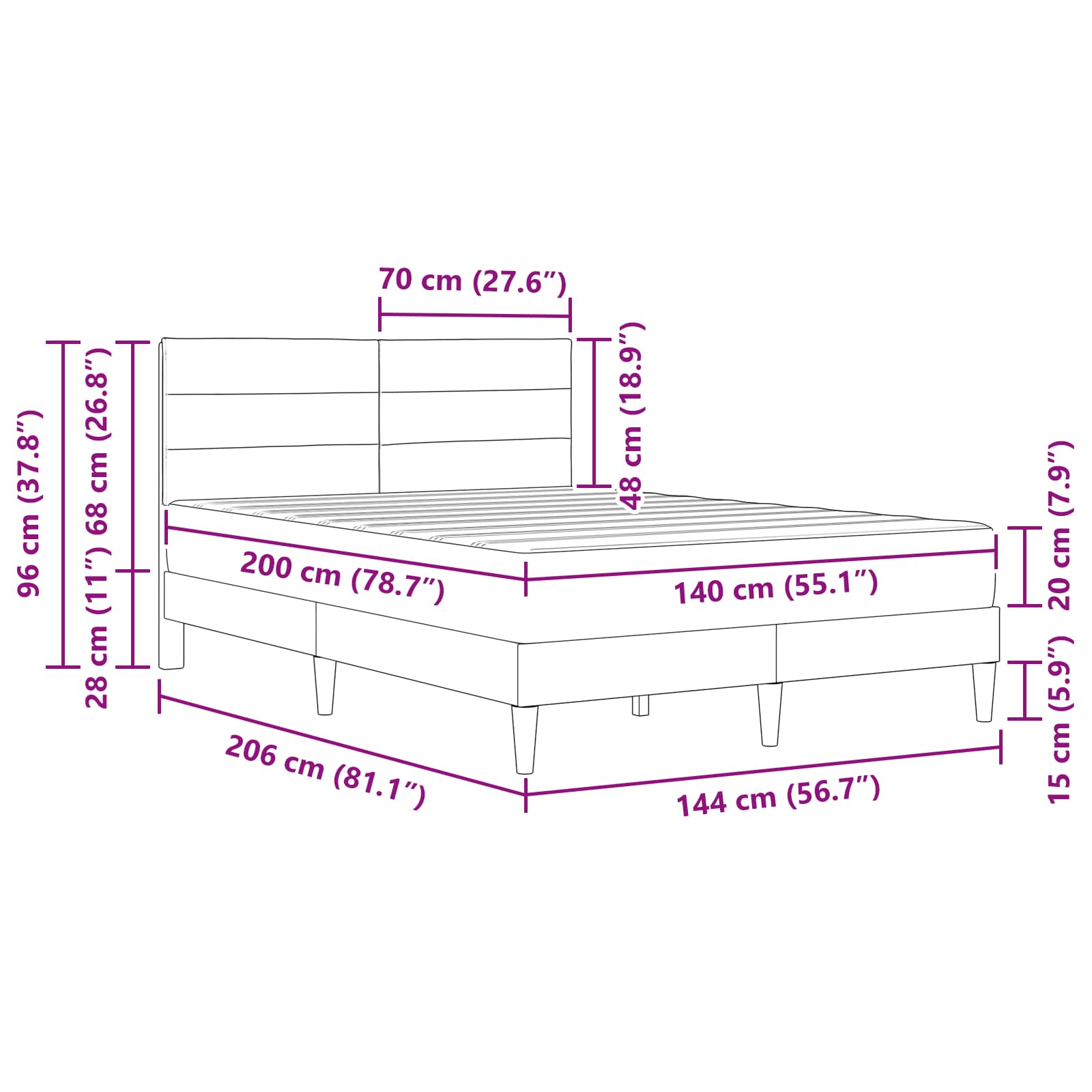Σκελετός Κρεβατιού Σκούρο Γκρι 140 x 200 cm Πολυεστέρας - Pakobazaar