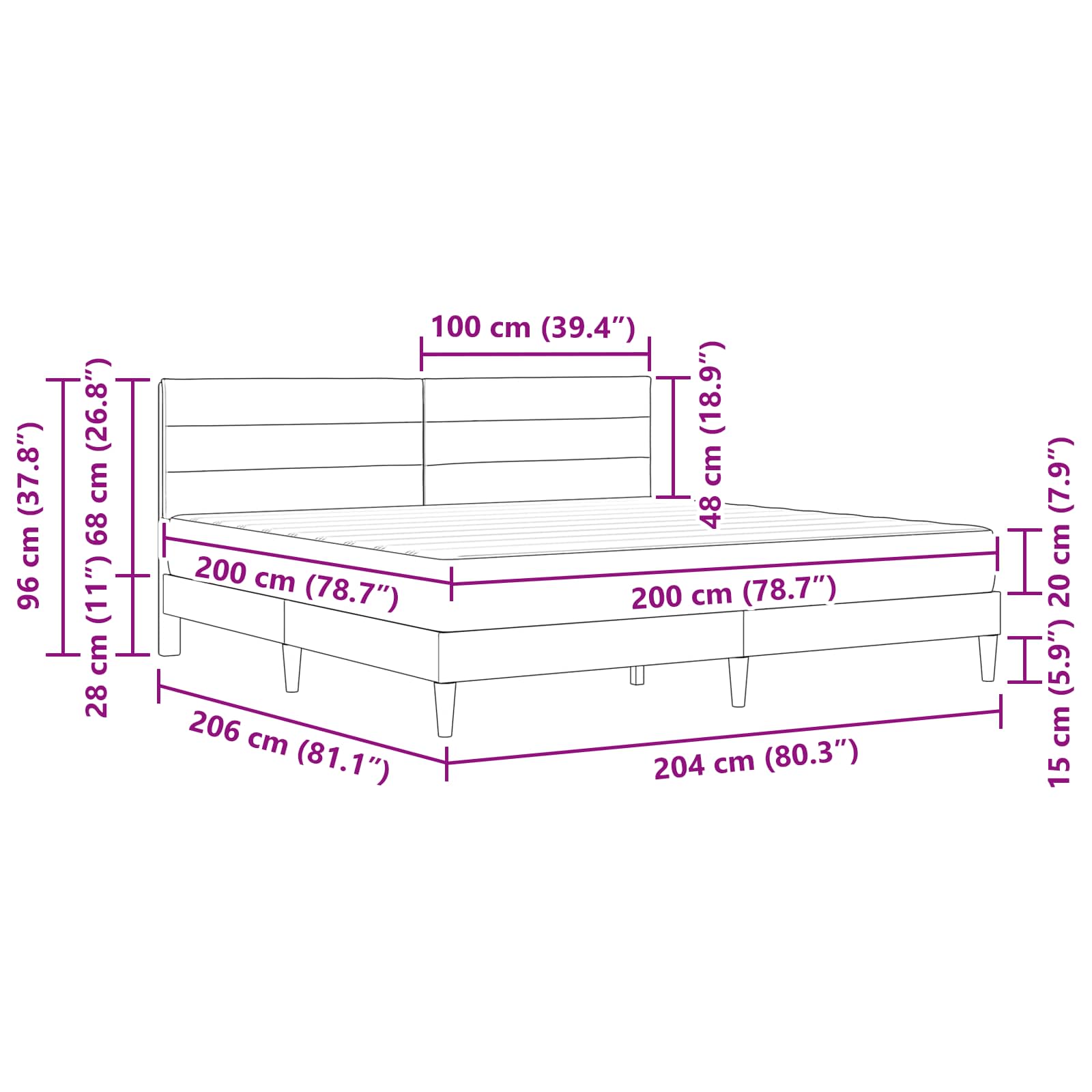 Σκελετός Κρεβατιού Ανοιχτό γκρι 200 x 200 cm Πολυεστέρας - Pakobazaar