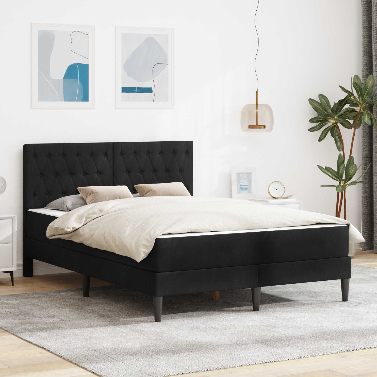 Σκελετός κρεβατιού με στρώμα Μαύρο 140 x 190 cm Βελούδο - Pakobazaar