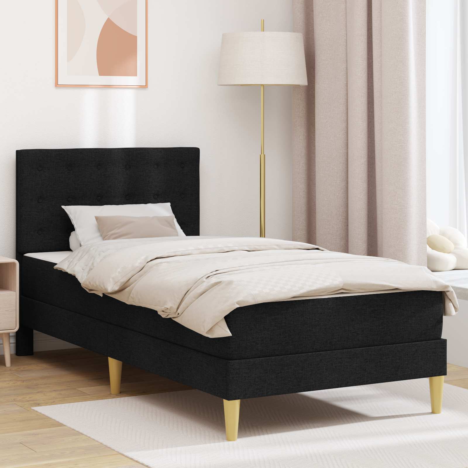 Σκελετός κρεβατιού με στρώμα Μαύρο 90 x 190 cm ύφασμα - Pakobazaar
