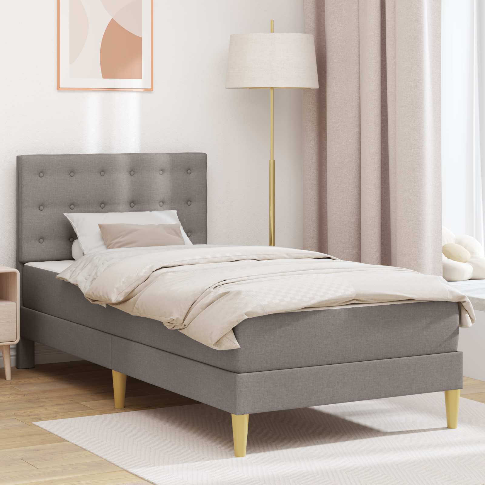 Σκελετός κρεβατιού με στρώμα Taupe 90 x 190 cm ύφασμα - Pakobazaar