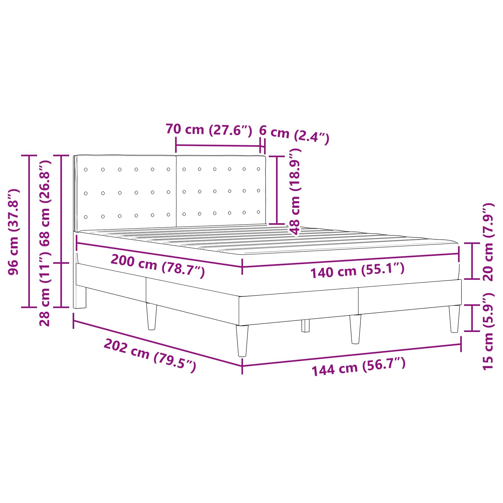 Σκελετός κρεβατιού με στρώμα Μπλε 140 x 200 cm ύφασμα - Pakobazaar
