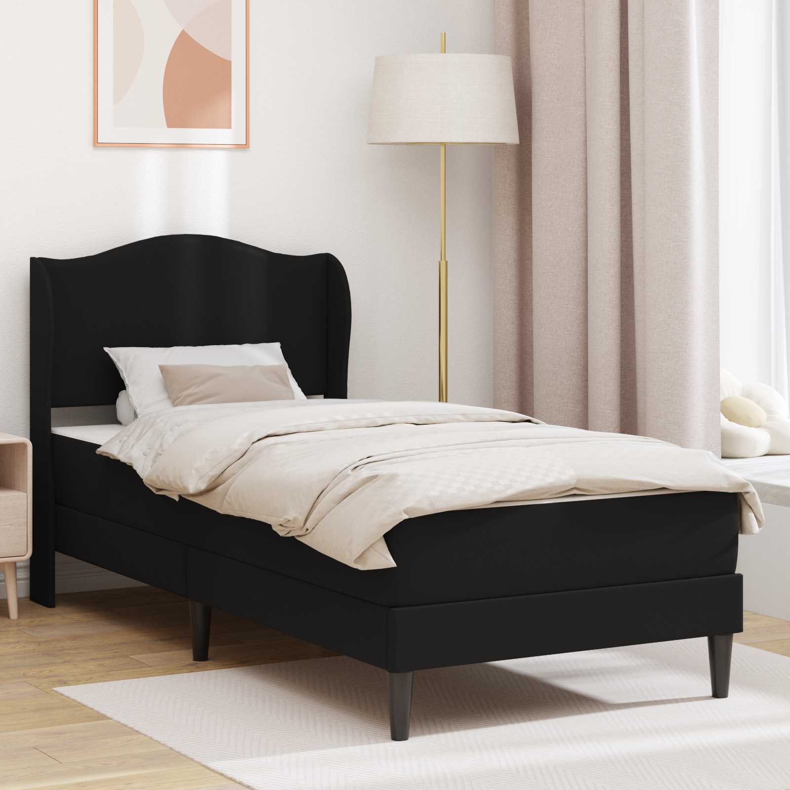 Σκελετός Κρεβατιού με κεφαλάρι Μαύρο 90 x 190 cm Τεχνητό Δέρμα - Pakobazaar