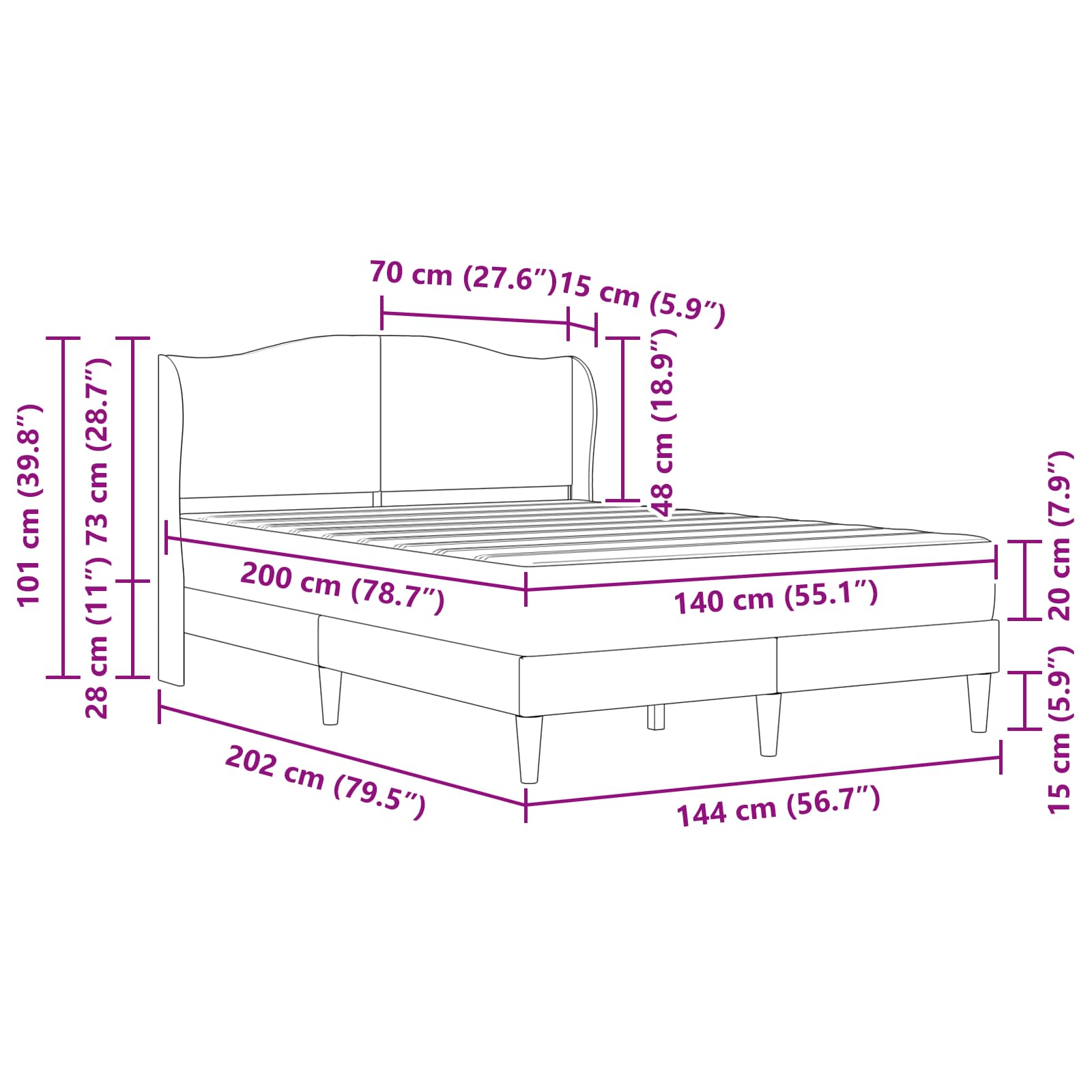 Σκελετός Κρεβατιού Σκούρο Πράσινο 140 x 200 cm Βελούδο - Pakobazaar