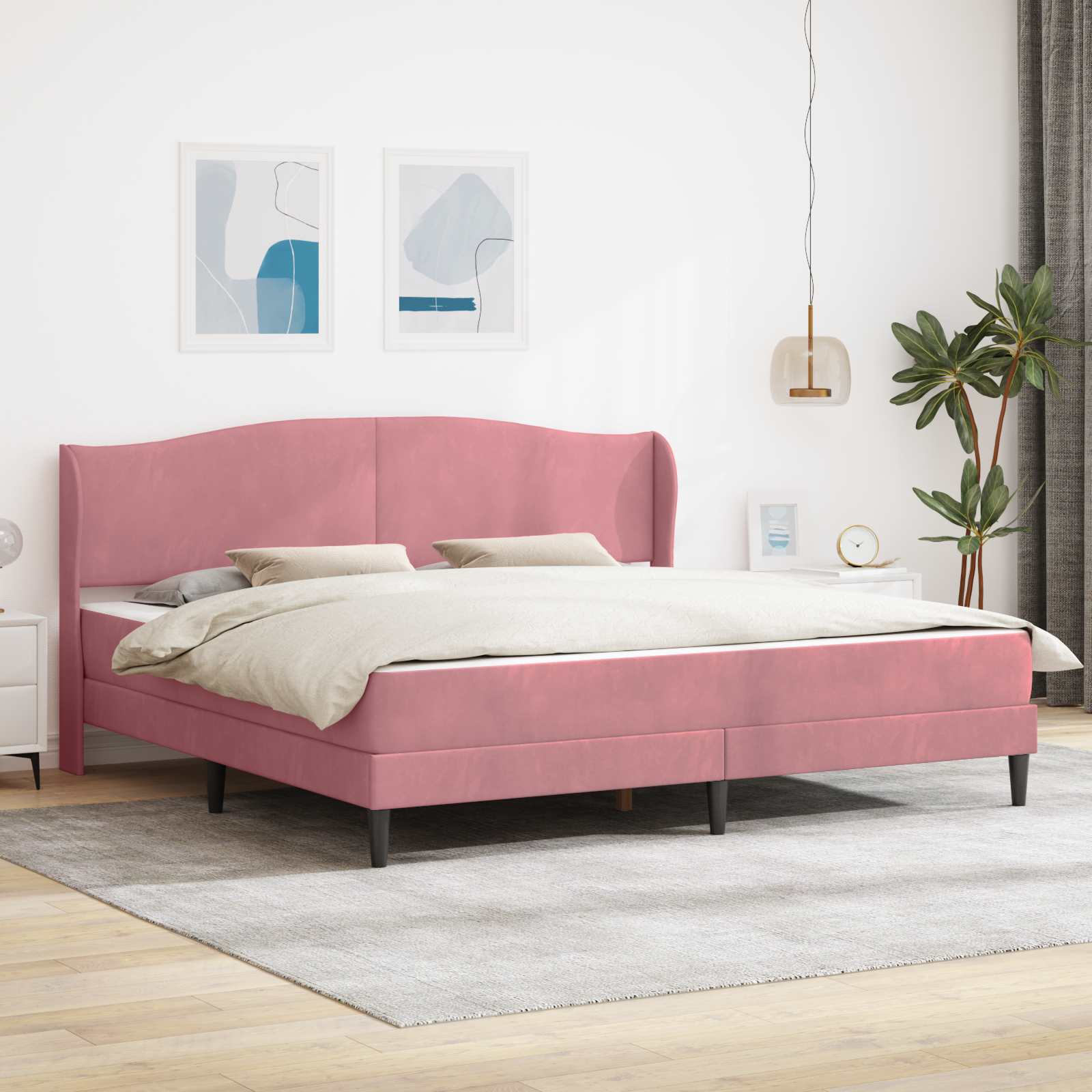 Σκελετός Κρεβατιού με κεφαλάρι Ροζ 180 x 200 cm Βελούδο - Pakobazaar
