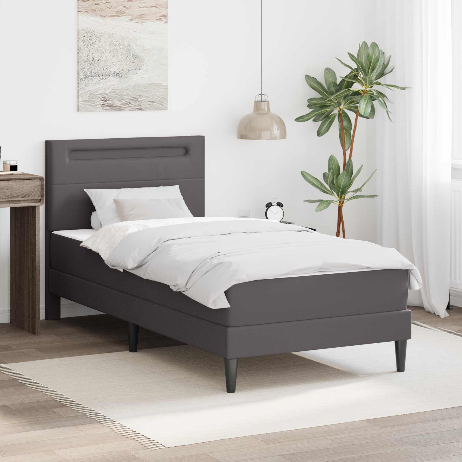 Σκελετός Κρεβατιού με κεφαλάρι Γκρι 90 x 190 cm Τεχνητό Δέρμα - Pakobazaar