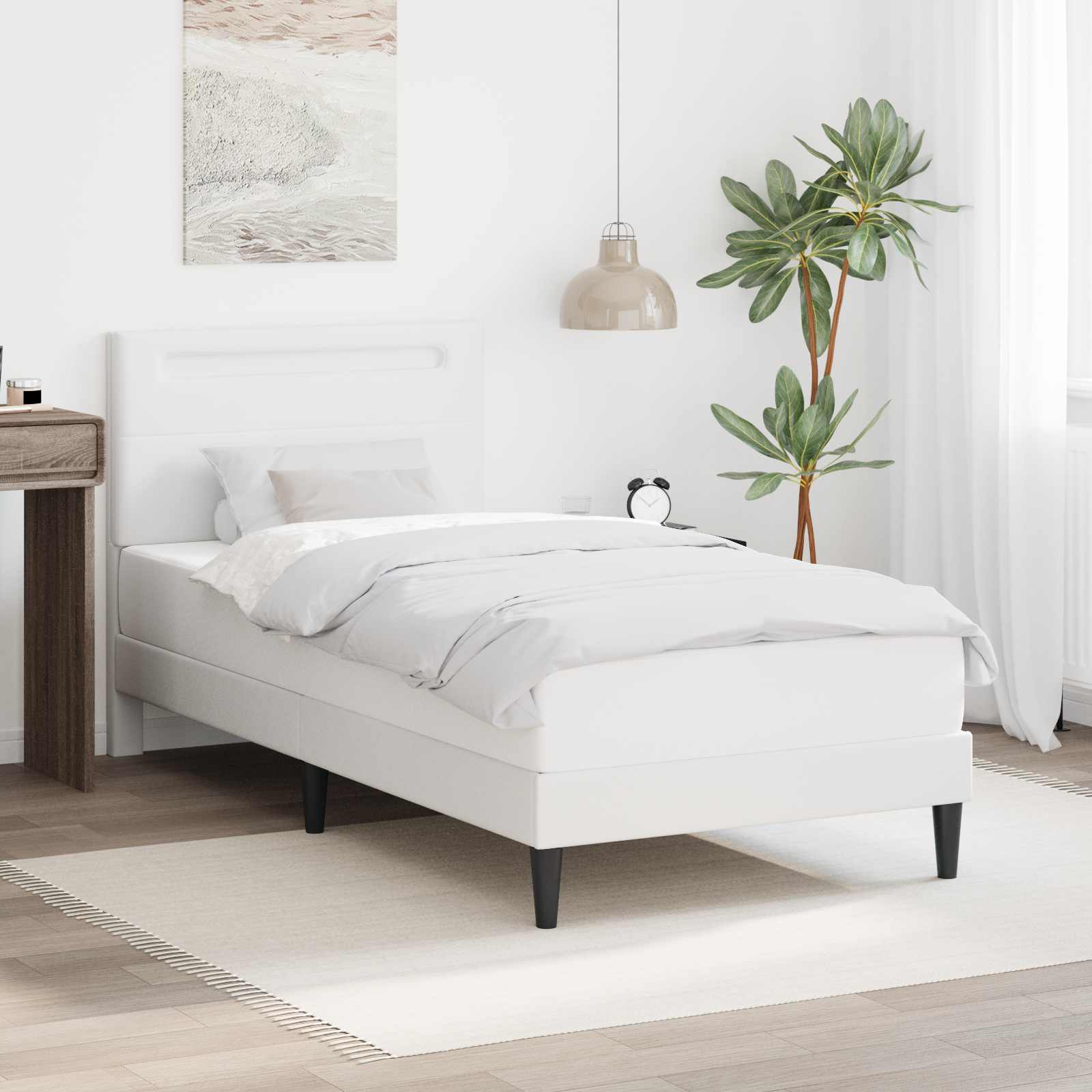 Σκελετός Κρεβατιού με κεφαλάρι Λευκό 90 x 190 cm Τεχνητό Δέρμα - Pakobazaar