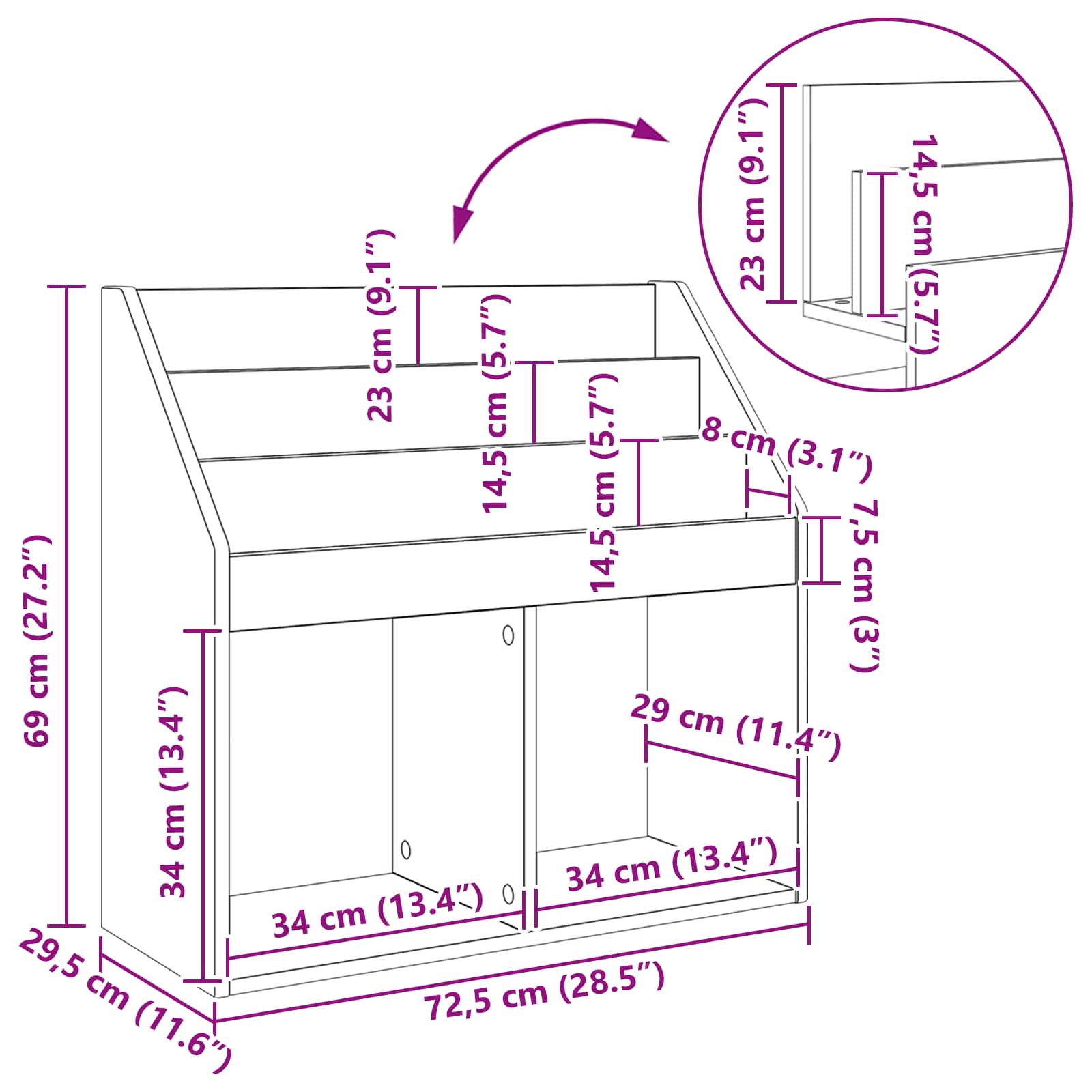 Βιβλιοθήκη Παιδιών Καπνιστό Δρύς 72,5 x 29,5 x 69 εκ