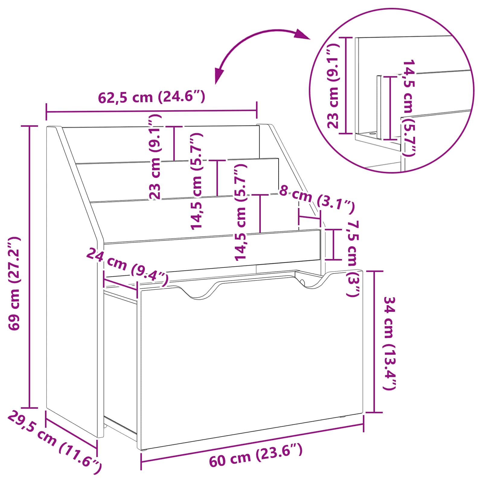 Βιβλιοθήκη Παιδιών Υψηλής γυαλάδας λευκό 60 x 29,5 x 69 εκ