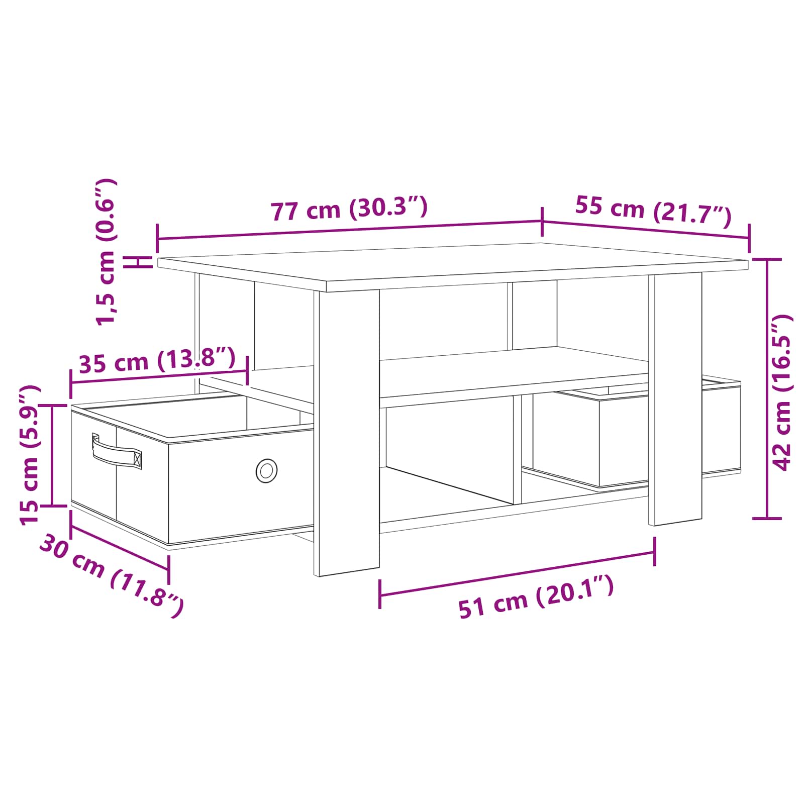 Τραπεζάκι σαλονιού με συρτάρι Artisan Oak 77 x 55 x 42 εκ. - Pakobazaar