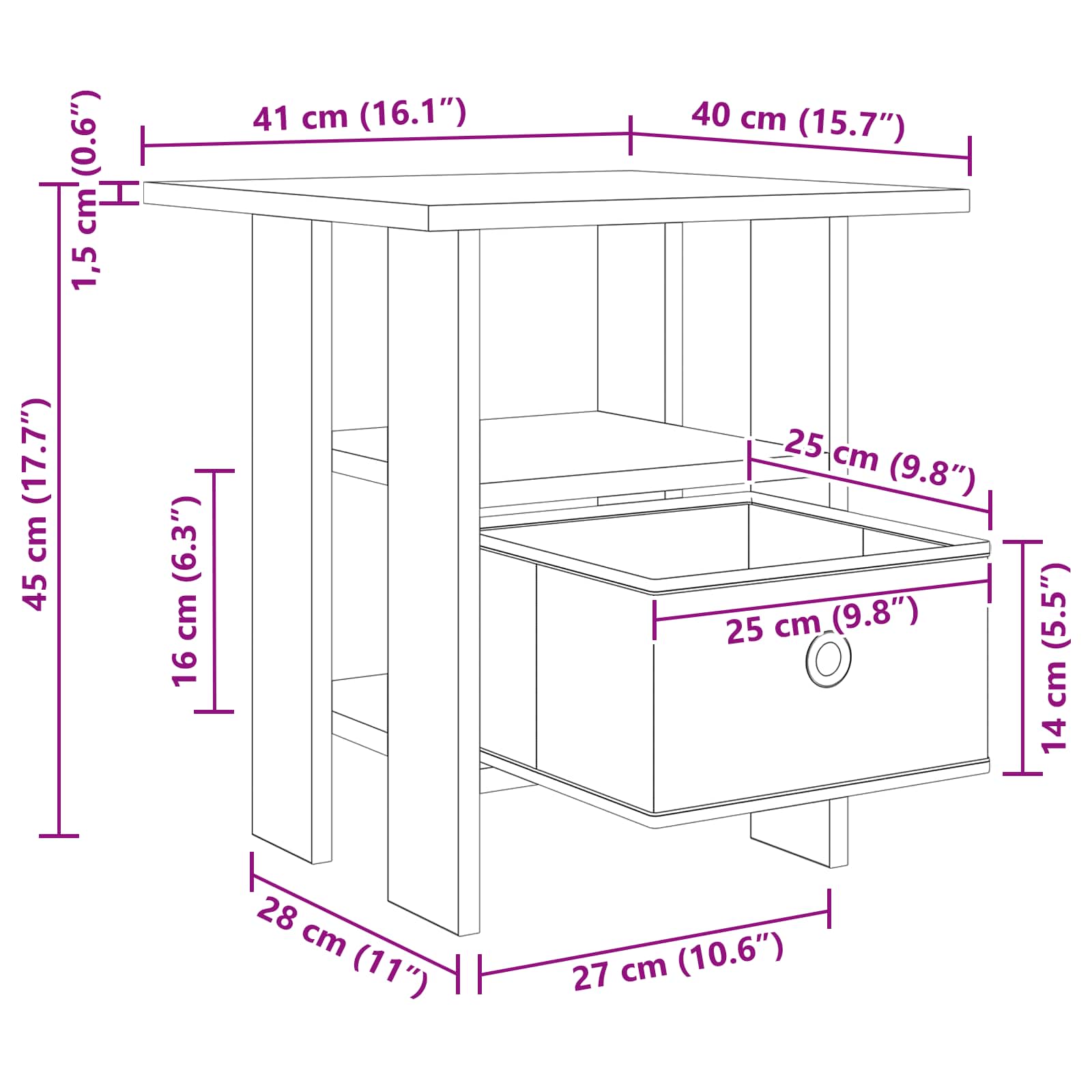 Κομοδίνο Artisan Oak 41 x 40 x 45 εκ Επεξεργασμένο ξύλο - Pakobazaar