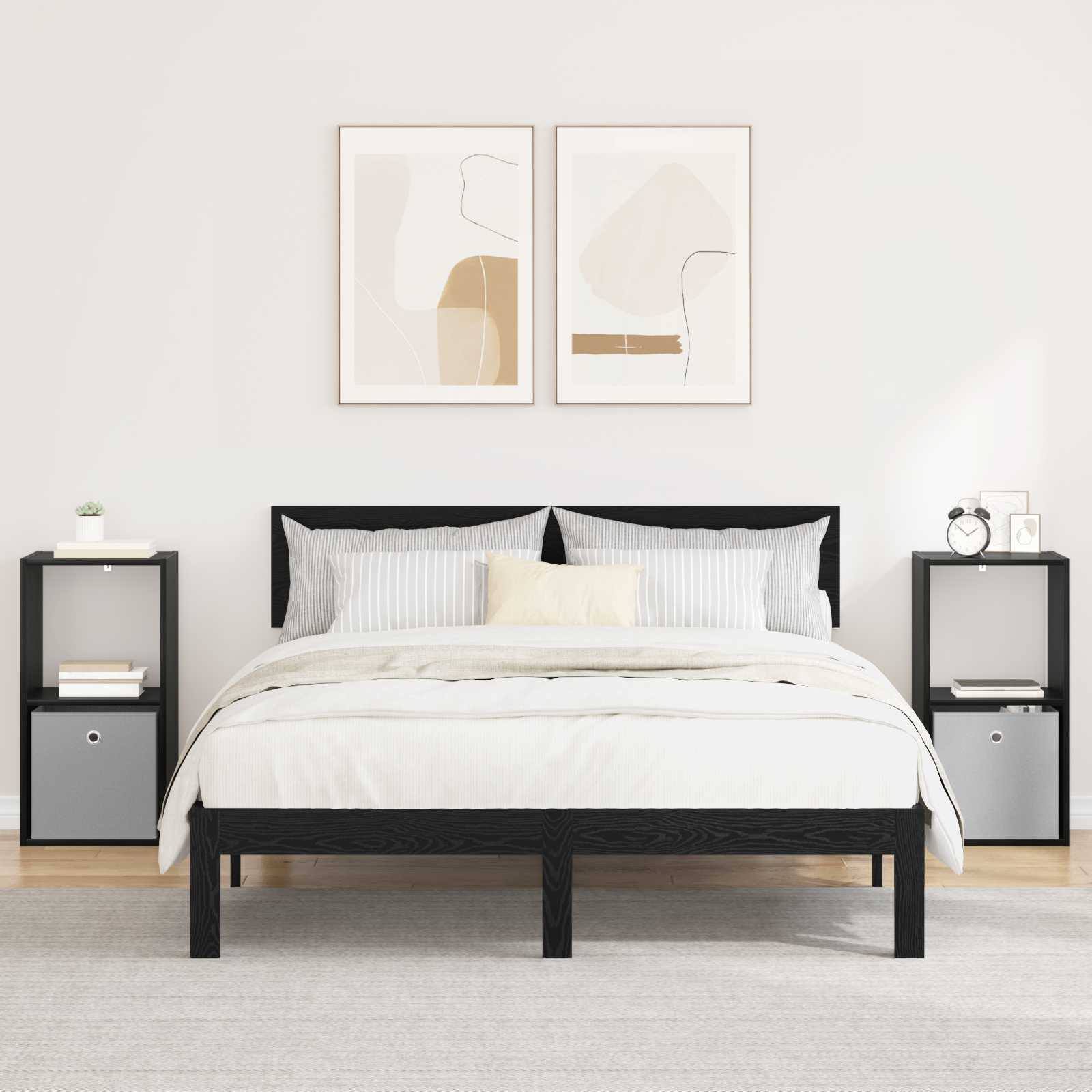 Κομοδίνο 2 pcs Μαύρη Οξυά 35 x 32 x 68,5 εκ Επεξεργασμένο ξύλο - Pakobazaar