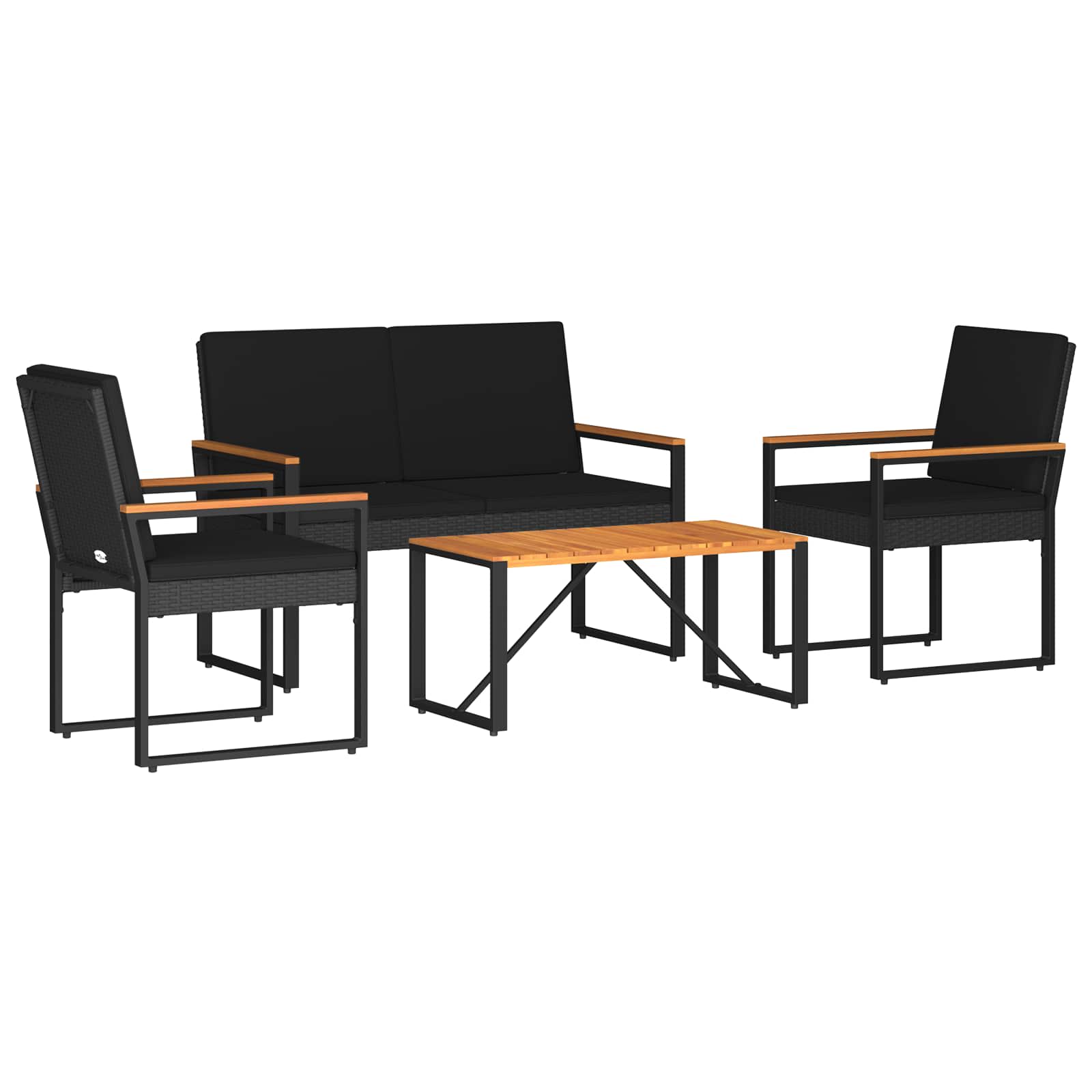 Σετ Εξωτερικών Επίπλων με μαξιλάρι 4 pcs Μαύρο συνθετικό ρατάν - Pakobazaar