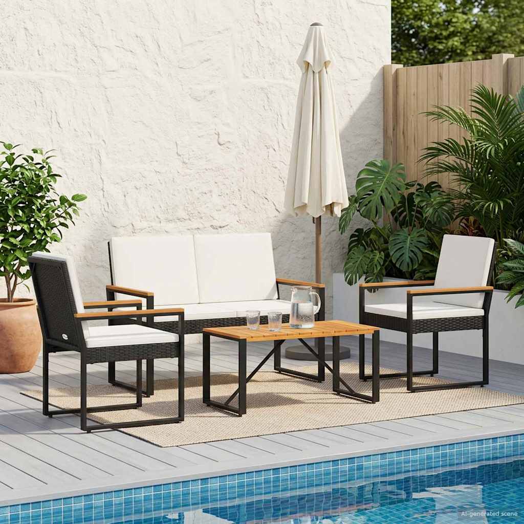 Σετ Εξωτερικών Επίπλων με μαξιλάρι 4 pcs Μαύρο και Κρεμ Λευκό - Pakobazaar