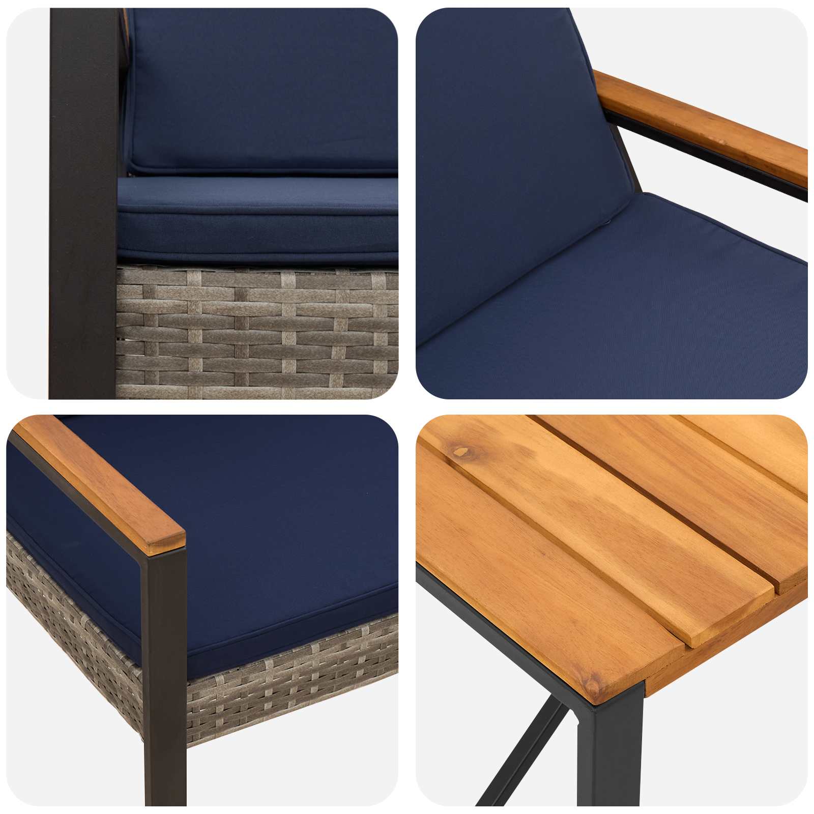 Σετ Εξωτερικών Επίπλων 4 pcs Γκρι και Navy Blue συνθετικό ρατάν - Pakobazaar