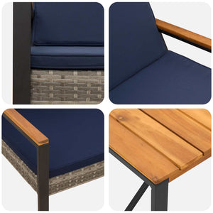 Σετ Εξωτερικών Επίπλων 4 pcs Γκρι και Navy Blue συνθετικό ρατάν - Pakobazaar
