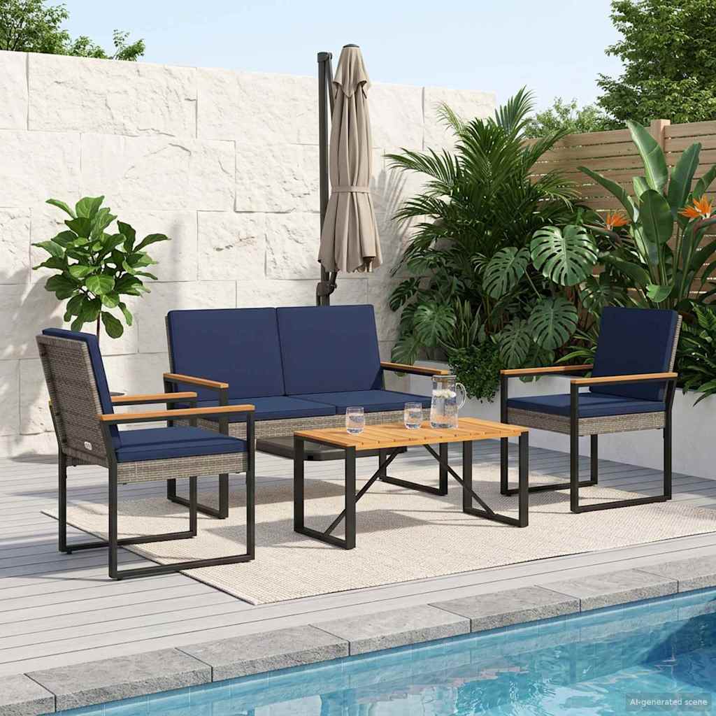 Σετ Εξωτερικών Επίπλων 4 pcs Γκρι και Navy Blue συνθετικό ρατάν - Pakobazaar