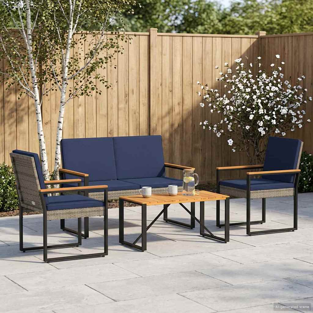 Σετ Εξωτερικών Επίπλων 4 pcs Γκρι και Navy Blue συνθετικό ρατάν - Pakobazaar