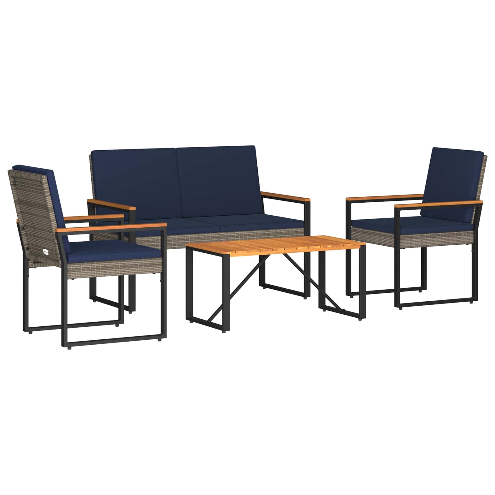 Σετ Εξωτερικών Επίπλων 4 pcs Γκρι και Navy Blue συνθετικό ρατάν - Pakobazaar