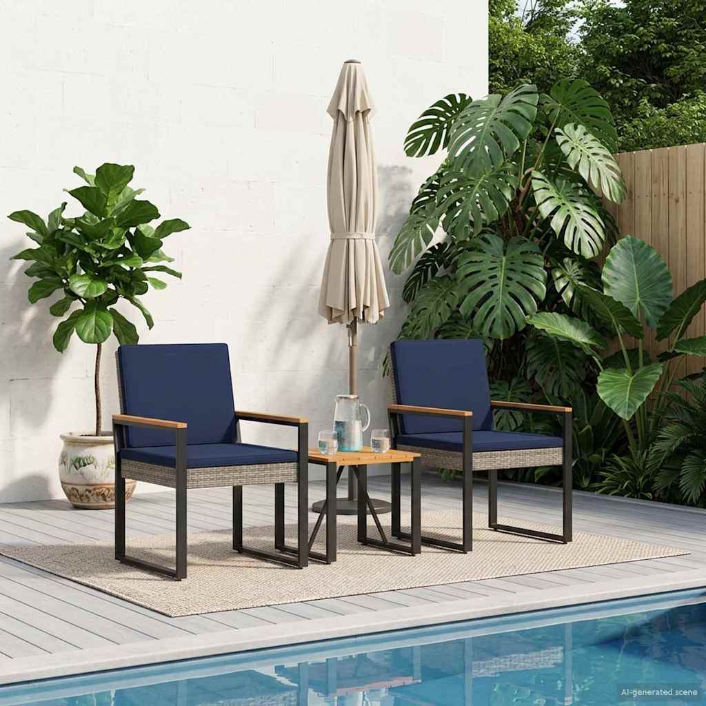 Σετ Εξωτερικών Επίπλων 3 pcs Γκρι και Navy Blue συνθετικό ρατάν - Pakobazaar