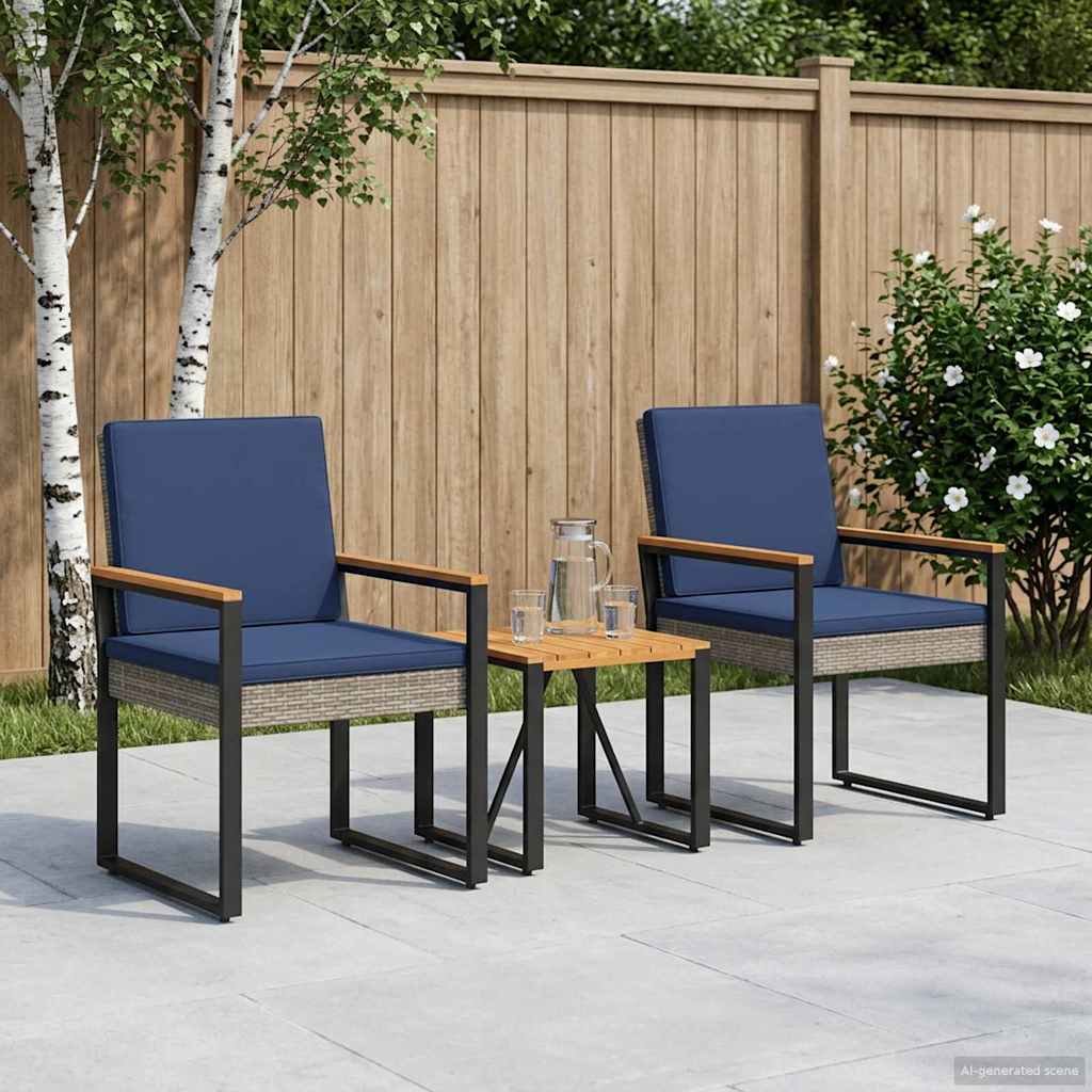 Σετ Εξωτερικών Επίπλων 3 pcs Γκρι και Navy Blue συνθετικό ρατάν - Pakobazaar