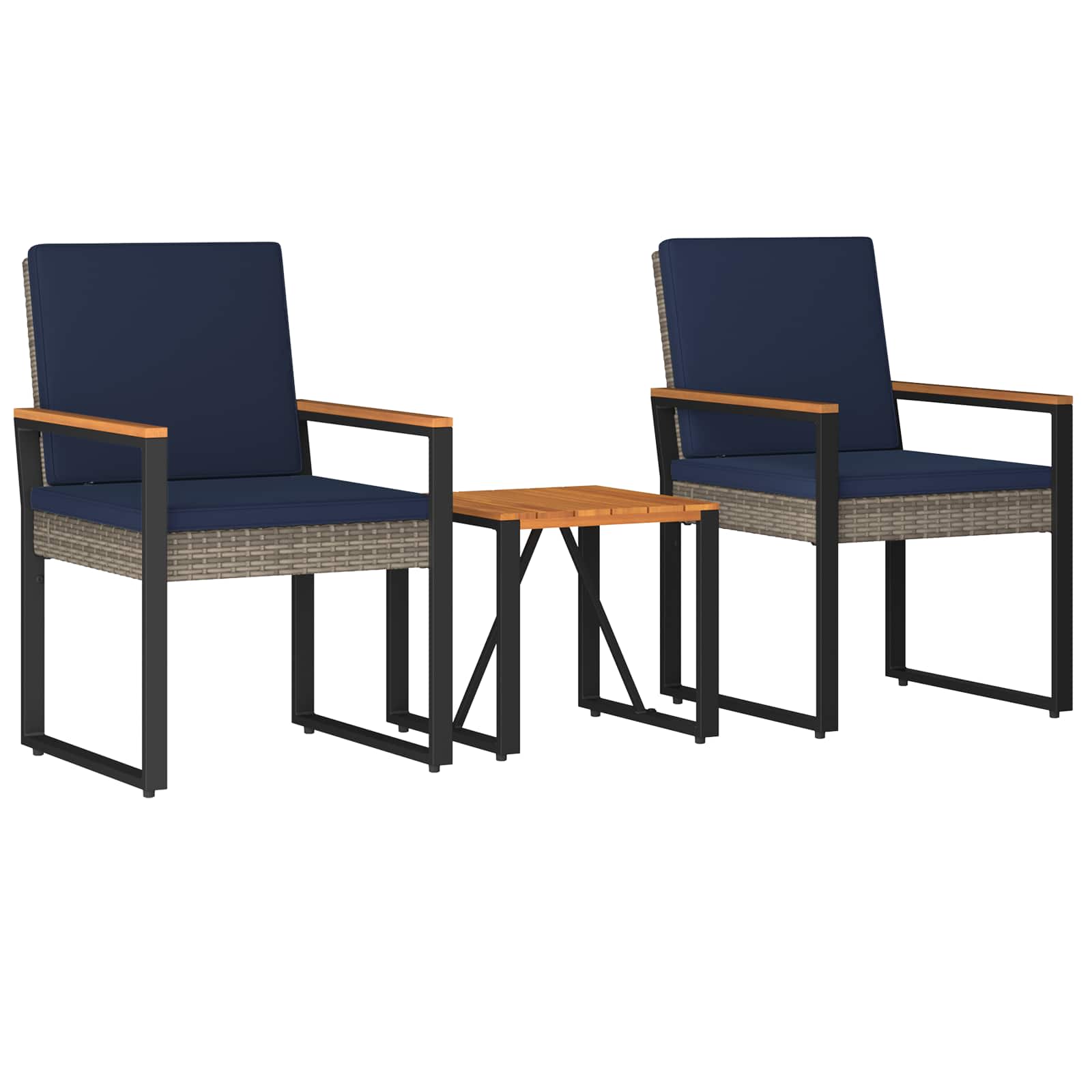 Σετ Εξωτερικών Επίπλων 3 pcs Γκρι και Navy Blue συνθετικό ρατάν - Pakobazaar