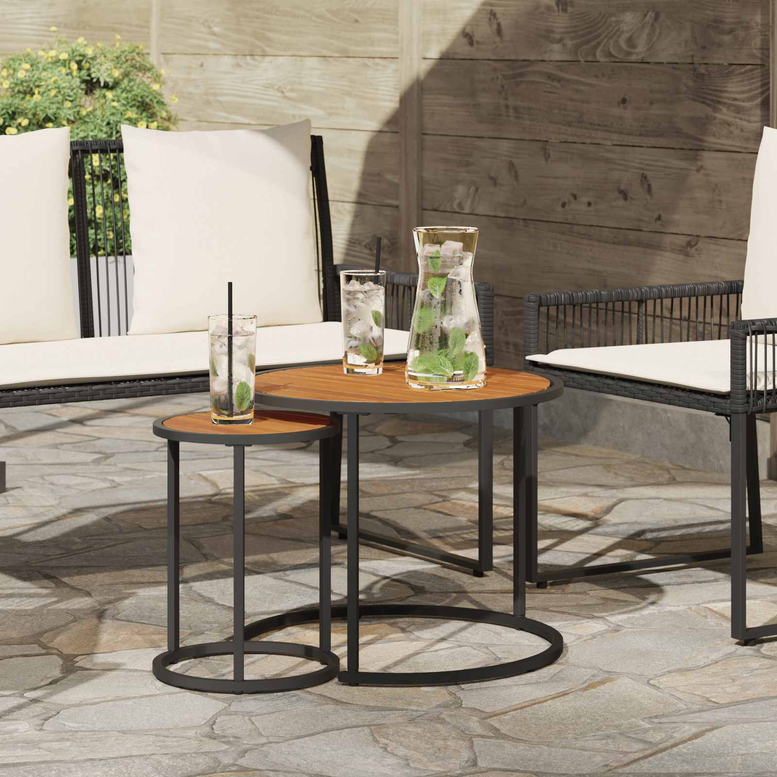 Σετ Τραπεζιού Για Καφέ 2 pcs Φυσικό και Μαύρο 55 x 55 x 45 cm - Pakobazaar