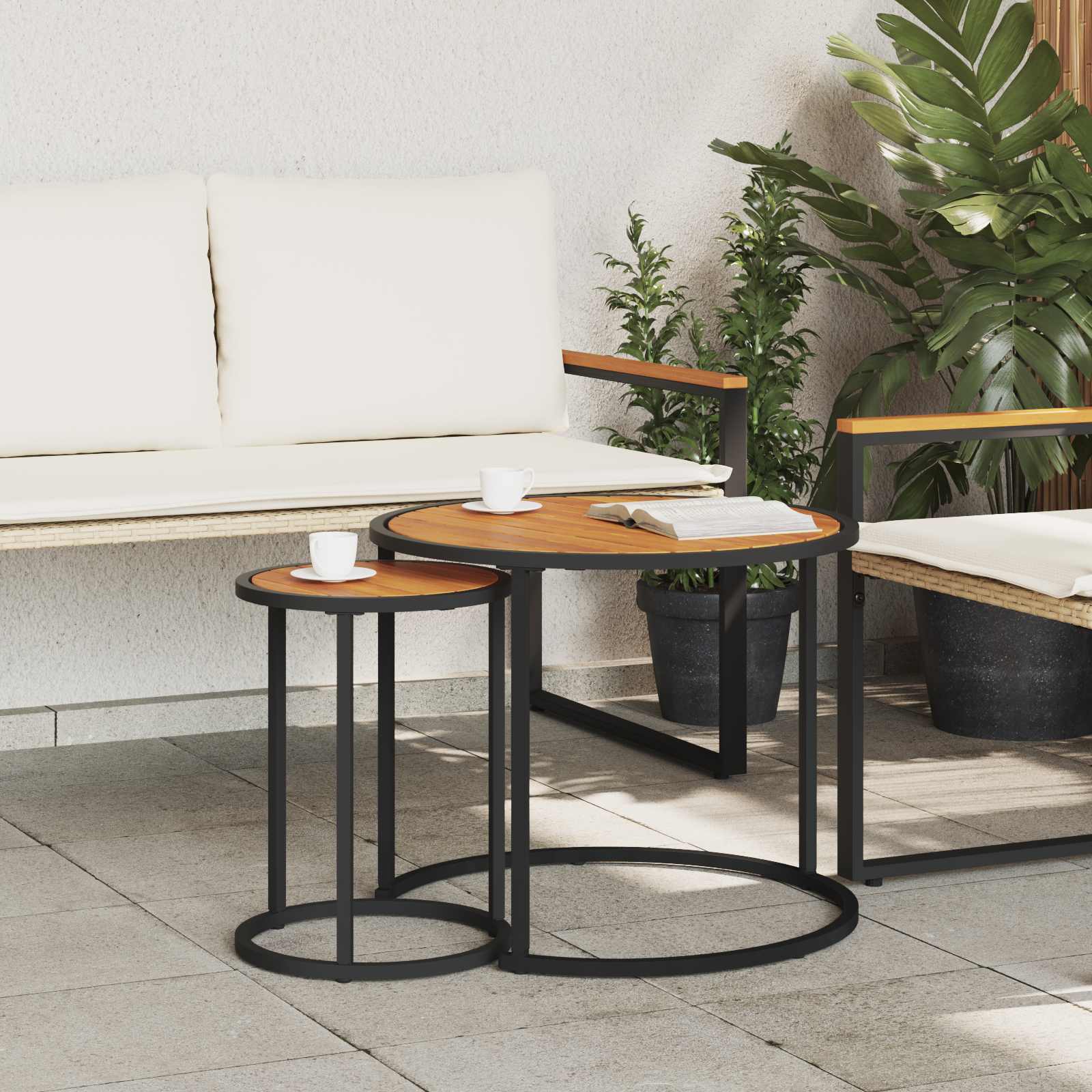 Σετ Τραπεζιού Για Καφέ 2 pcs Φυσικό και Μαύρο 55 x 55 x 45 cm - Pakobazaar