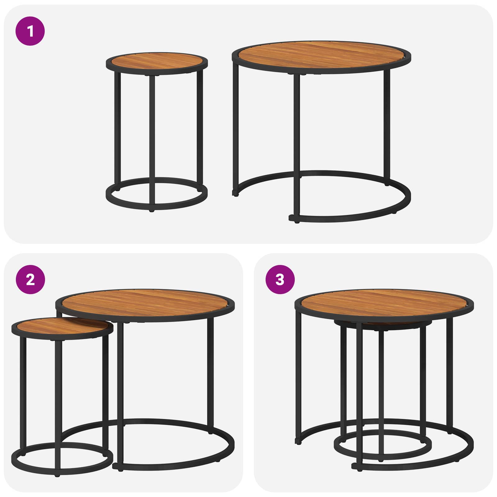 Σετ Τραπεζιού Για Καφέ 2 pcs Φυσικό και Μαύρο 55 x 55 x 45 cm - Pakobazaar