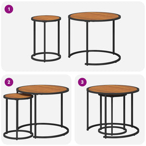 Σετ Τραπεζιού Για Καφέ 2 pcs Φυσικό και Μαύρο 55 x 55 x 45 cm - Pakobazaar