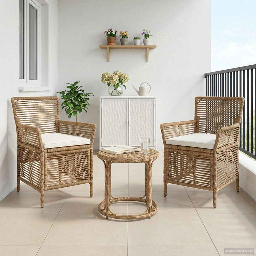Εξωτερική Καρέκλα 2 pcs Μπεζ και Κρέμα συνθετικό ρατάν - Pakobazaar