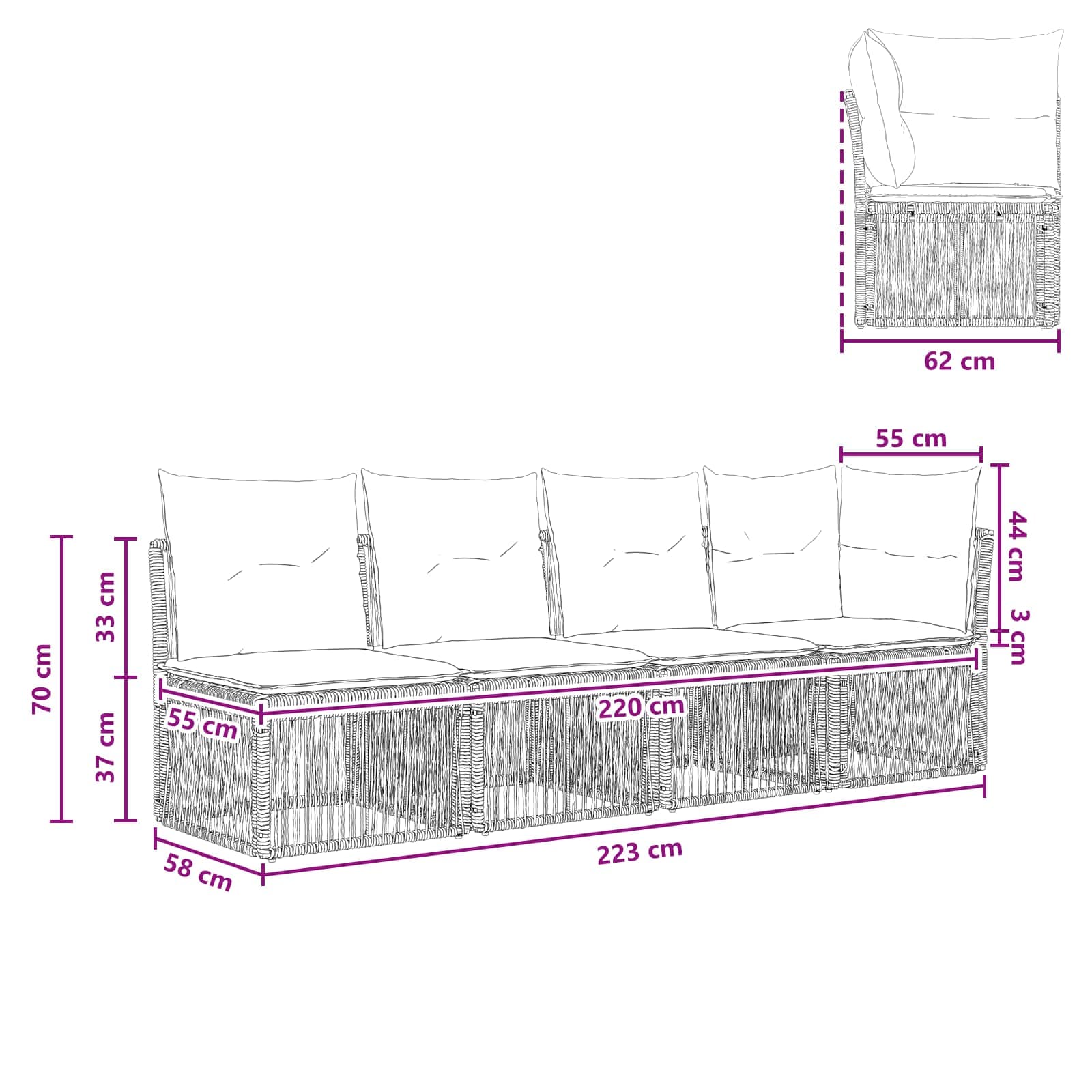 Καναπές 4 θέσεων με αριστερό μπράτσο 4 pcs 4-Αριθμός καθισμάτων - Pakobazaar