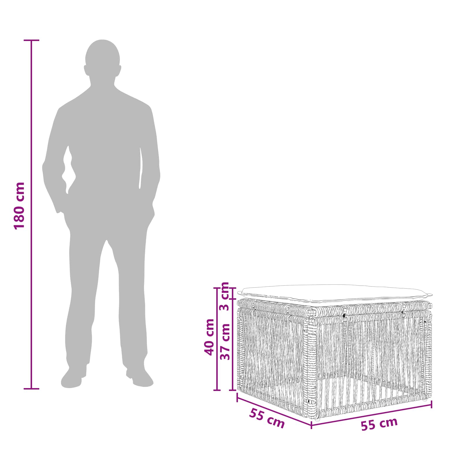 Υποπόδιο Μαύρο συνθετικό ρατάν - Pakobazaar