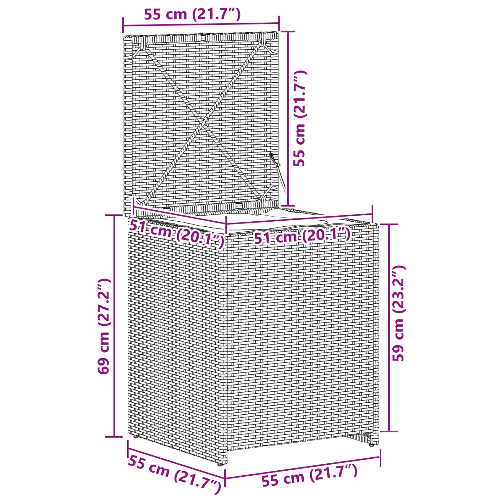 Κουτί Μαξιλαριών Ανοιχτό γκρι 55 x 55 x 69 εκ. συνθετικό ρατάν - Pakobazaar
