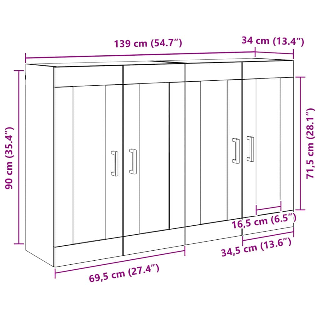 Ντουλάπα τοίχου Επιτοίχιο 2 pcs Παλιό ξύλο 69,5 x 34 x 90 εκ.